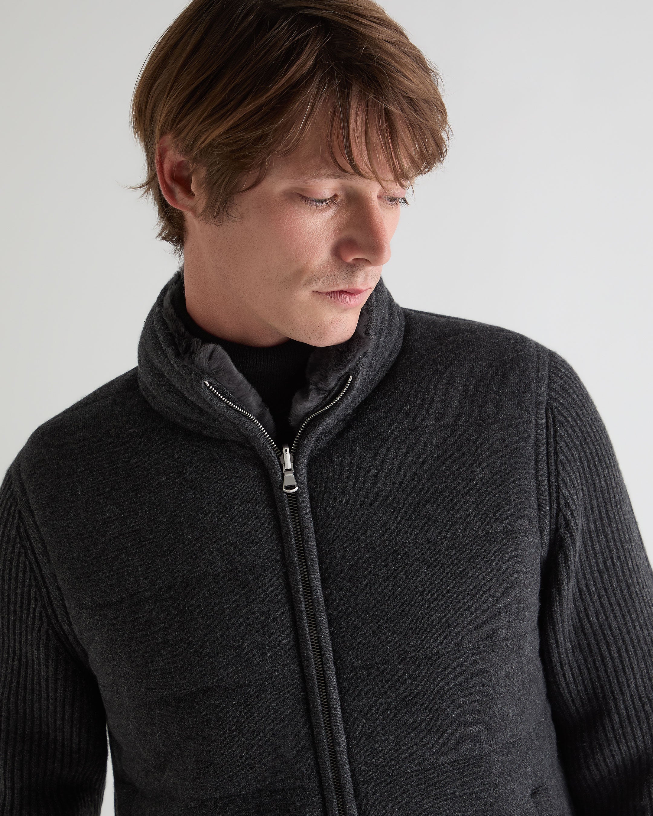 Men's Mall Padded Cashmere Jacket Deep Charcoal Grey