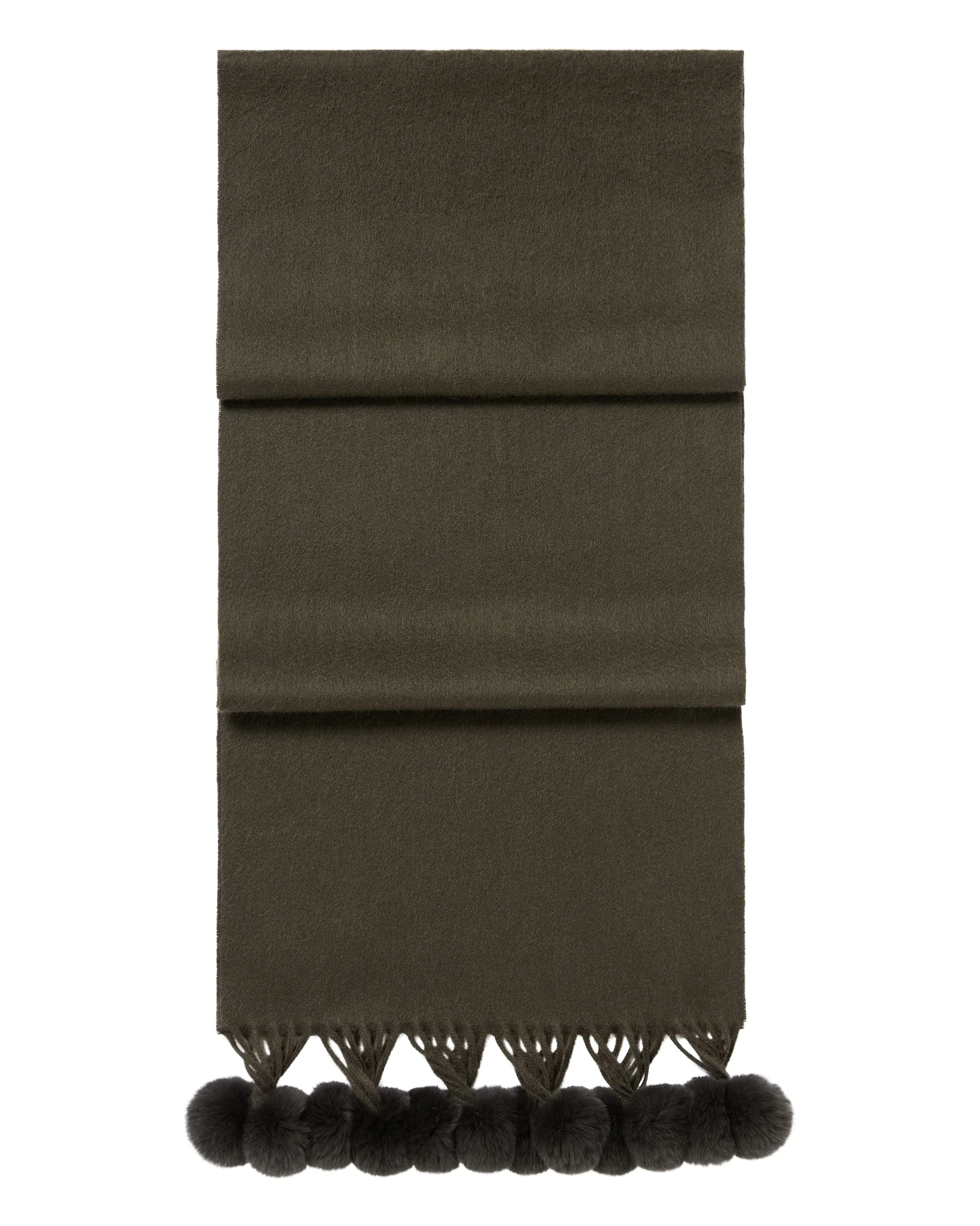 Women's Davos Fur Bobble Cashmere Scarf Arabica Khaki Green