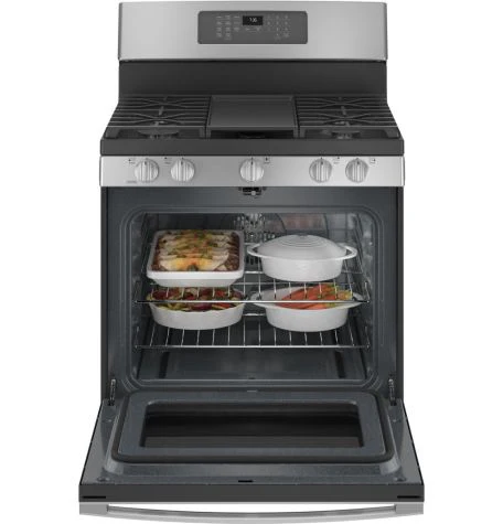 GE 220 volts gas range with Self Clean Steam Clean Air Fry convection and 5 burners with griddle 220v 240 volts 50 hz / 60 hz model JGB735220ss
