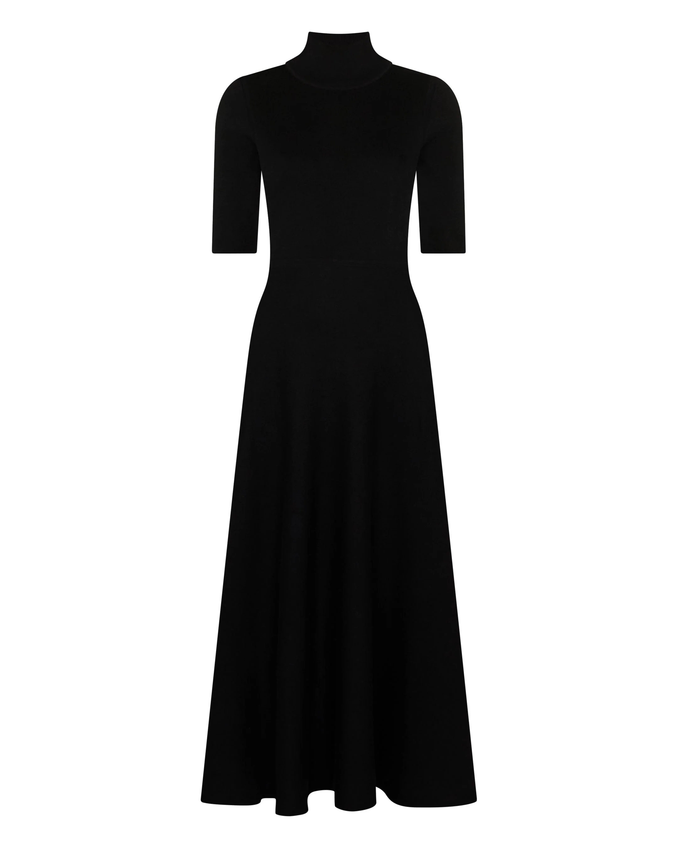 Women's Mock Neck Midi Cashmere Silk Dress Black