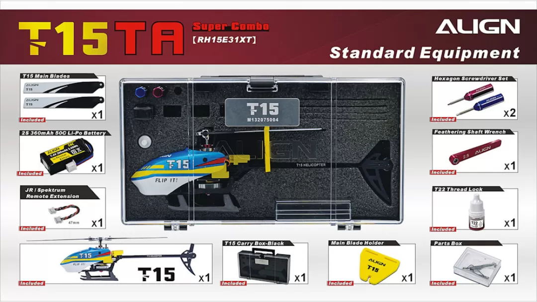 Align T-REX T15  RC Helicopter - TA Super Combo Includes A10 RTF (Blue) RH15E31XW RH15E32XW / BNF RH15E21XW RH15E22XW