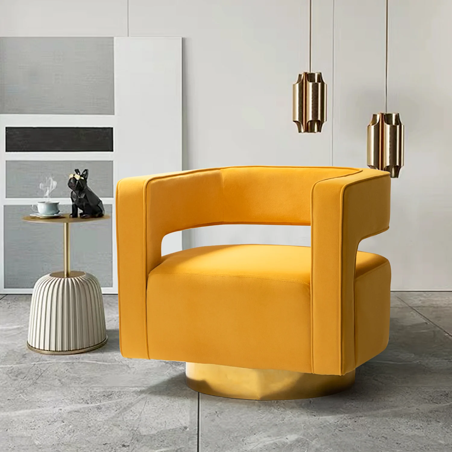 Blanca Swivel Barrel Chair in Mustard