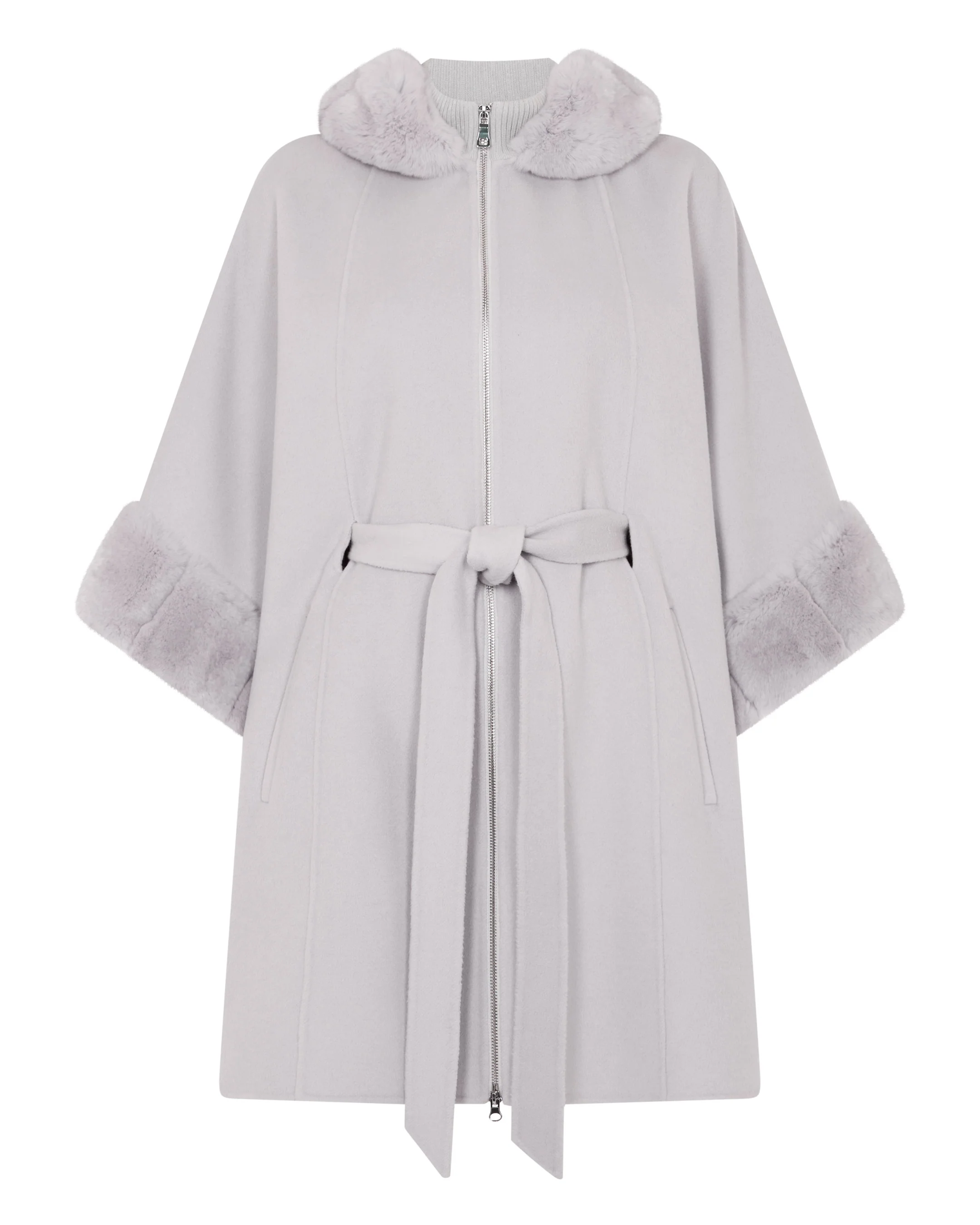 Women's Poppy Cape With Fur Trim Snow Grey