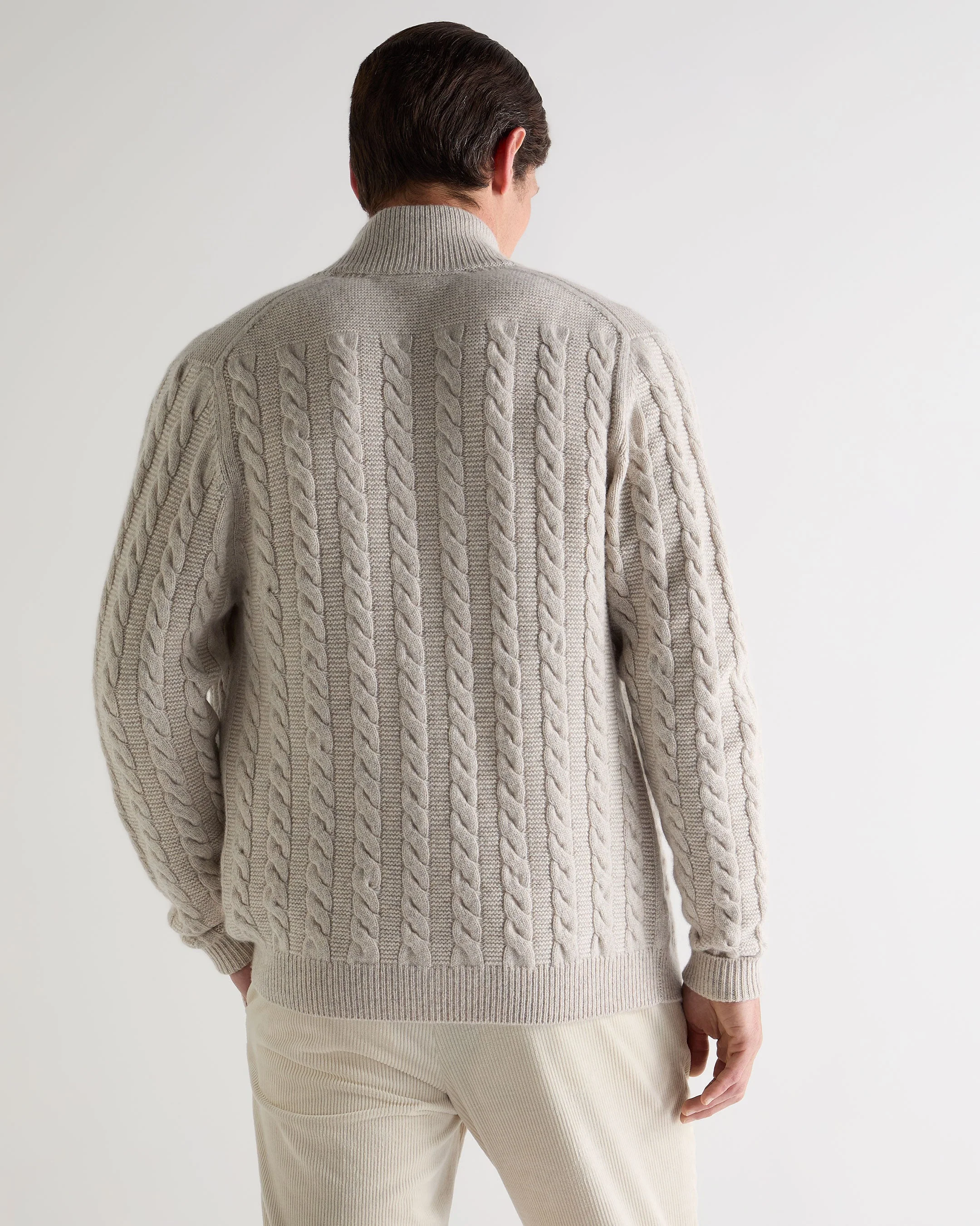 Men's Richmond Cable Cashmere Cardigan Ash Grey Marl