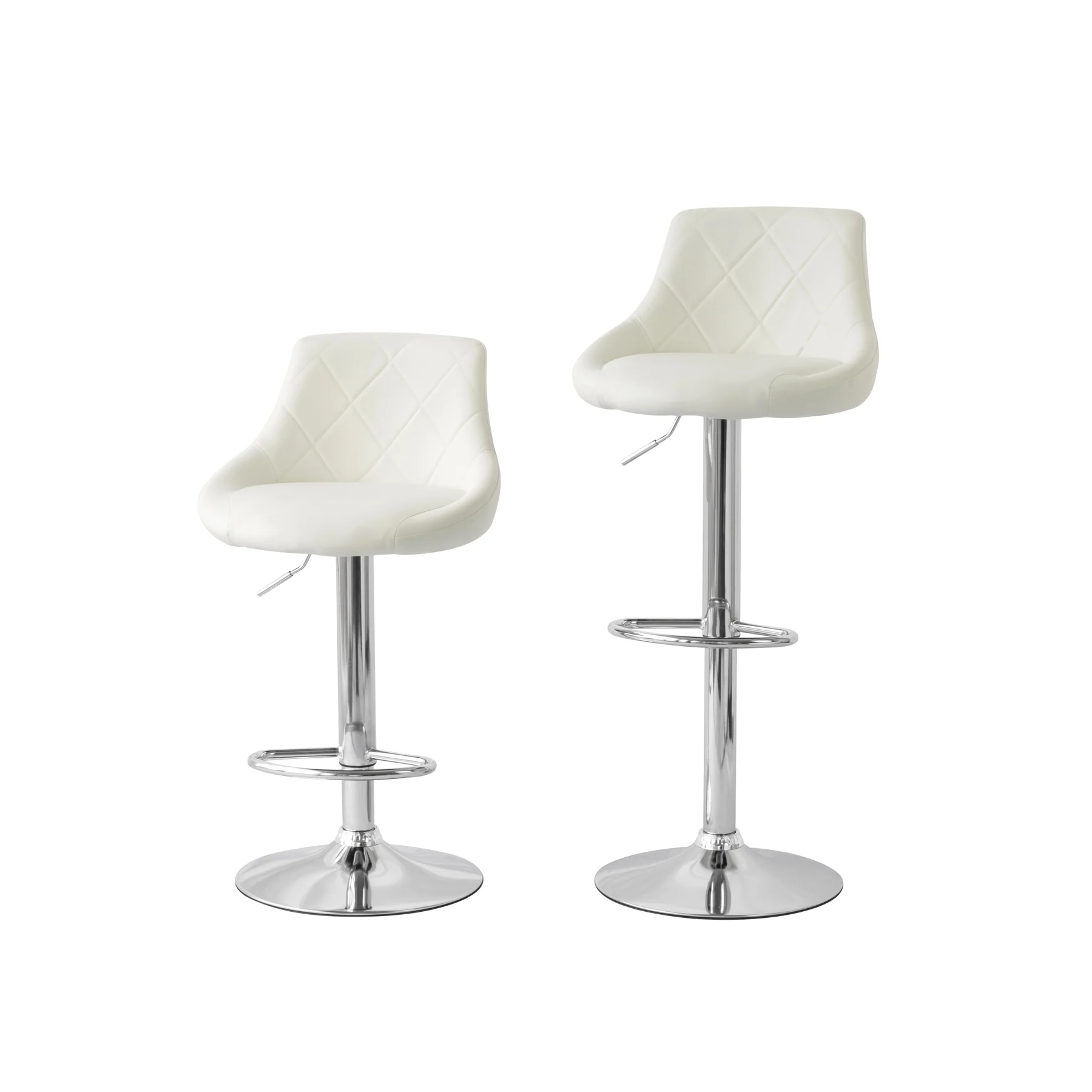 2 Diamond Style Padded Leather Barstools (White) w/ Adjustable Height, 82-103cm