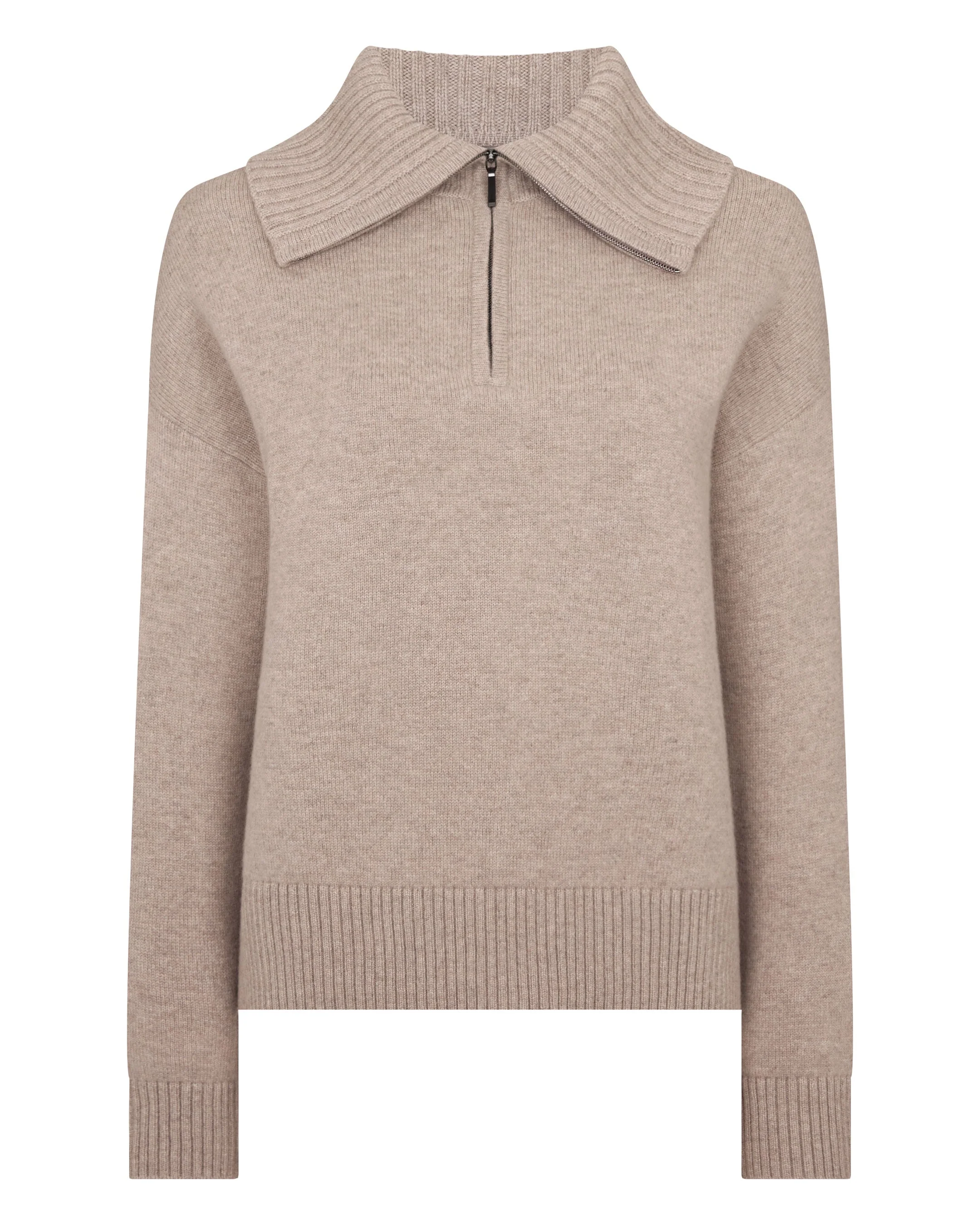 Women's Cashmere Half Zip Cashmere Jumper Oatmeal Brown