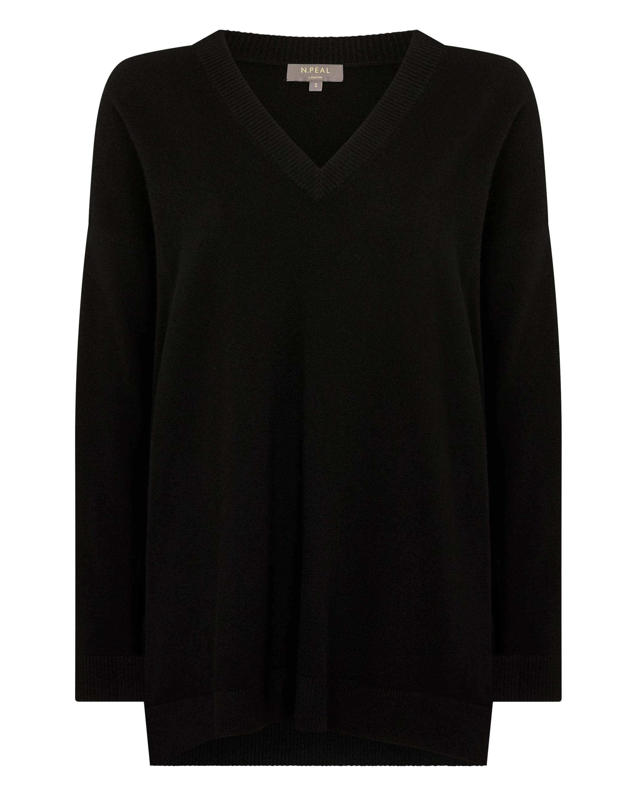 Women's Longline V Neck Cashmere Sweater Black
