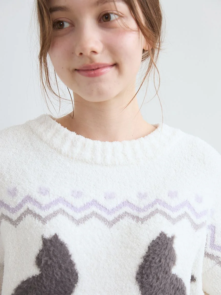 Black Cat Jacquard Pullover