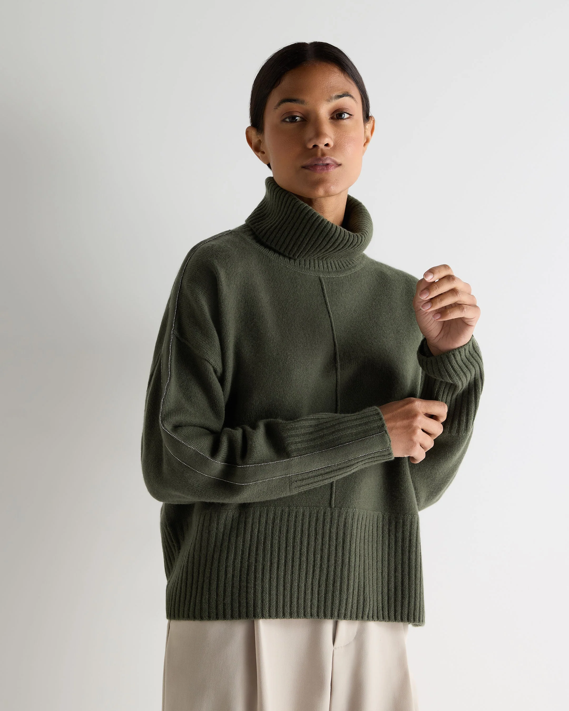 Women's Mollie Metal Turtle Neck Cashmere Sweater Army Green