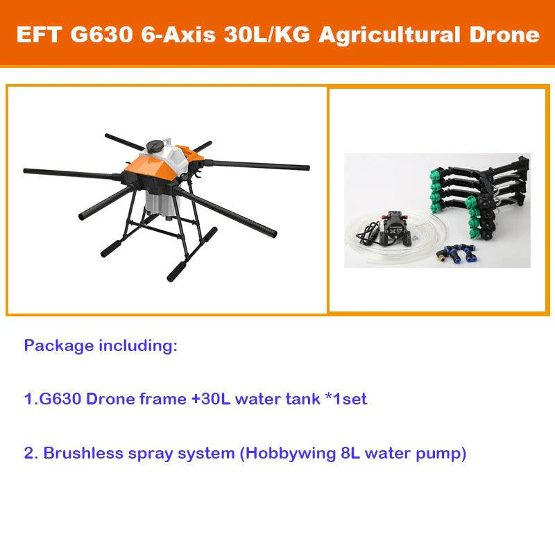 EFT G630 30L Agriculture Drone - 6 axis 30L Take-off Weight 63kg payload seed sprayer seeder spreader compact with Hobbywing X9 Plus JIYI K++ V2 FC, Skydroid T12