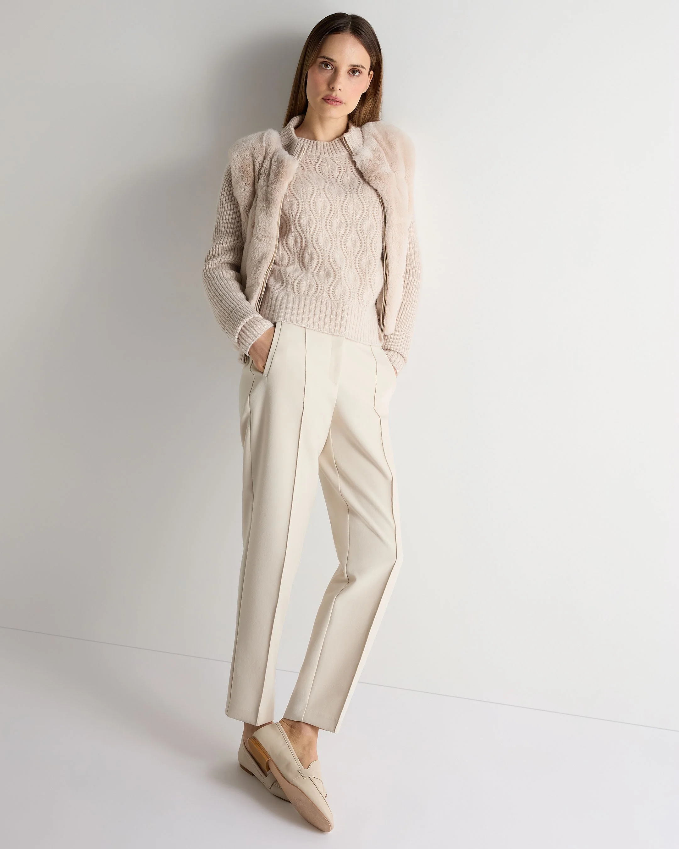 Women's Chunky Lace Stitch Cashmere Sweater Ecru White