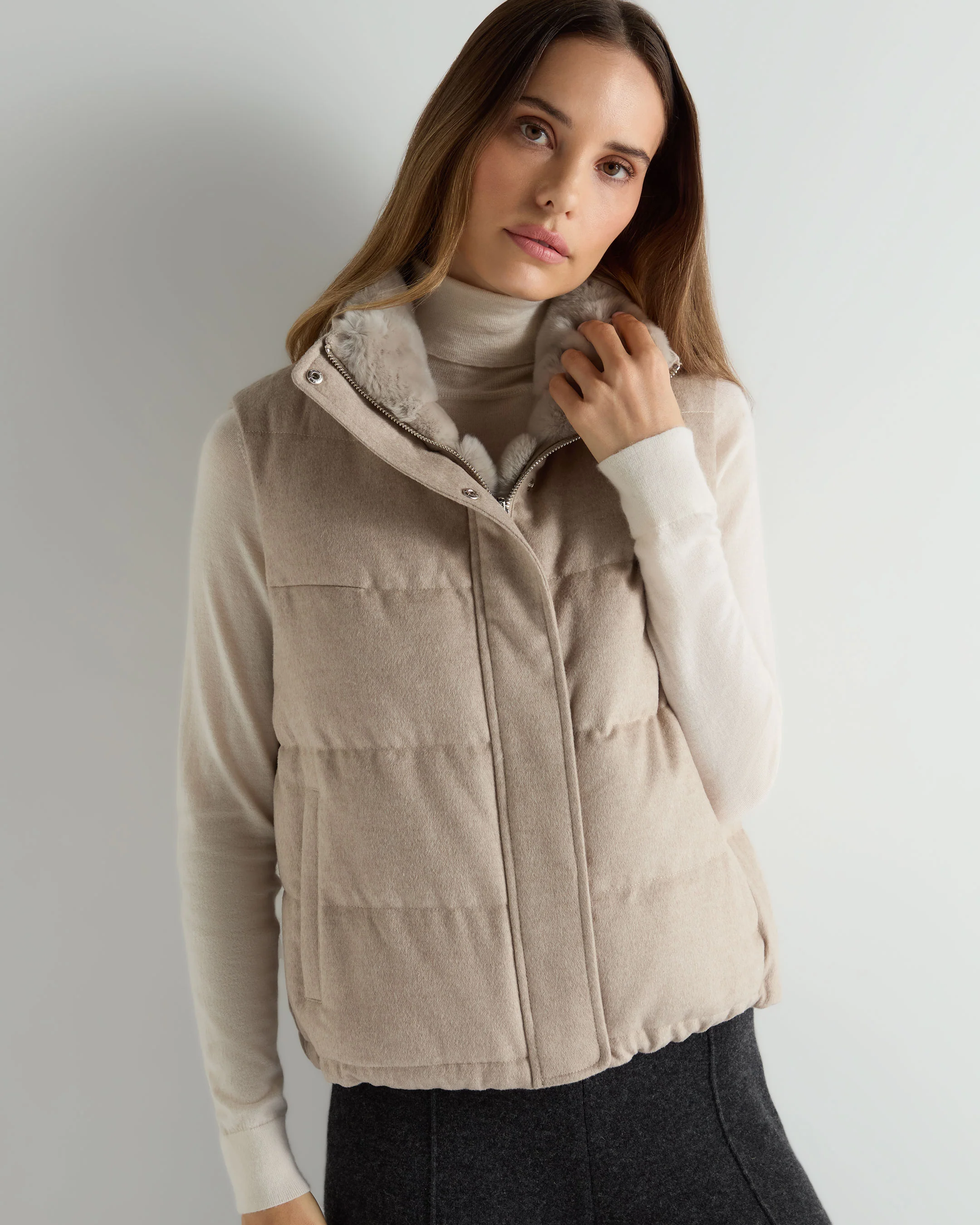 Women's Reversible Rex Gilet Beige Brown