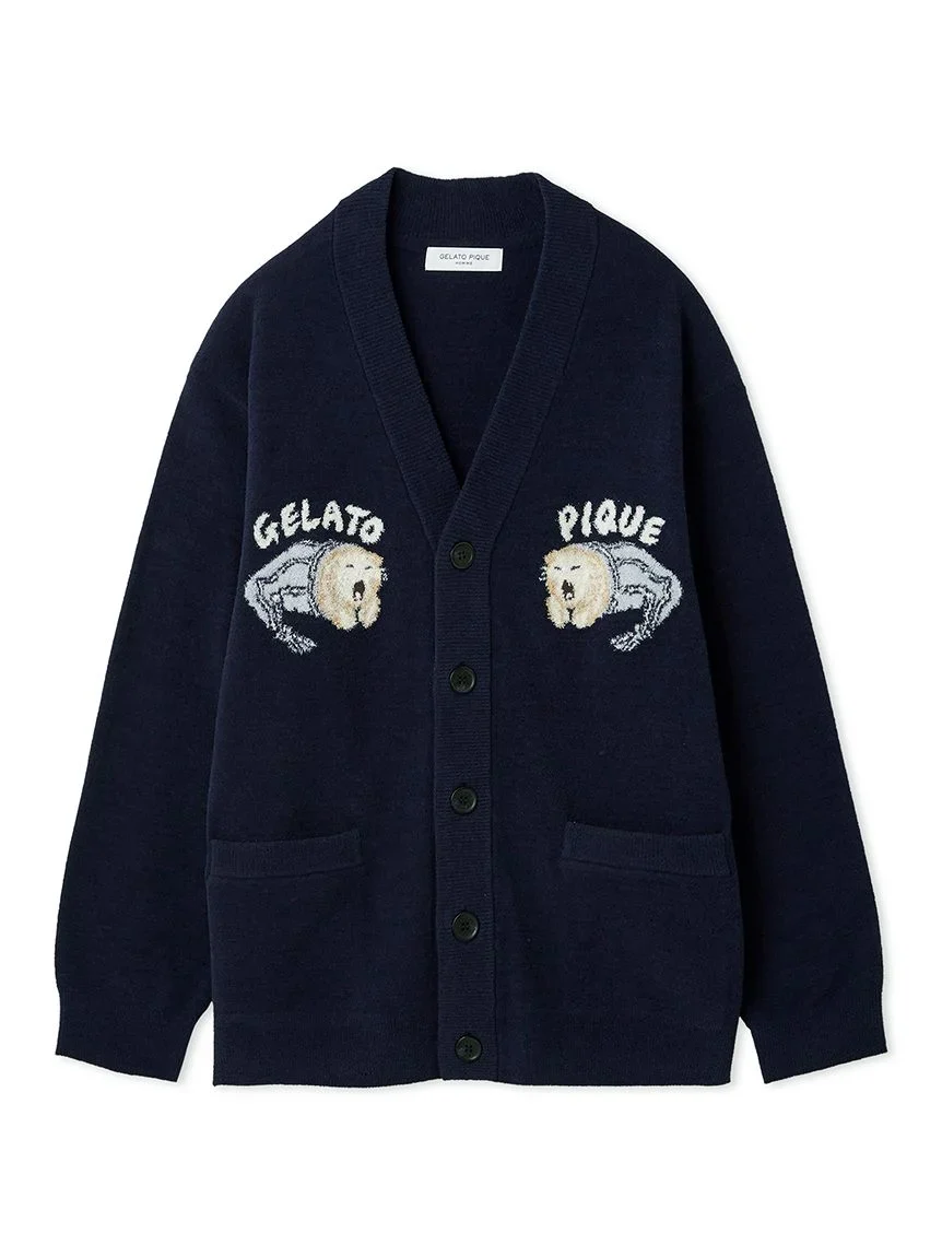 Mens Sleeping Cat Jacquard Cardigan