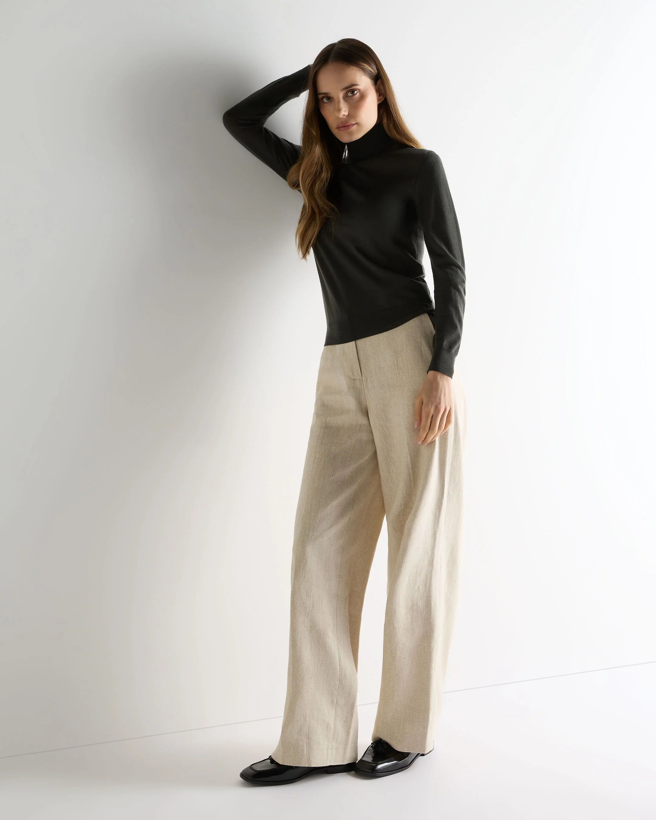 Women's Margot Superfine Cashmere Turtle Neck Sweater Arabica Khaki Green