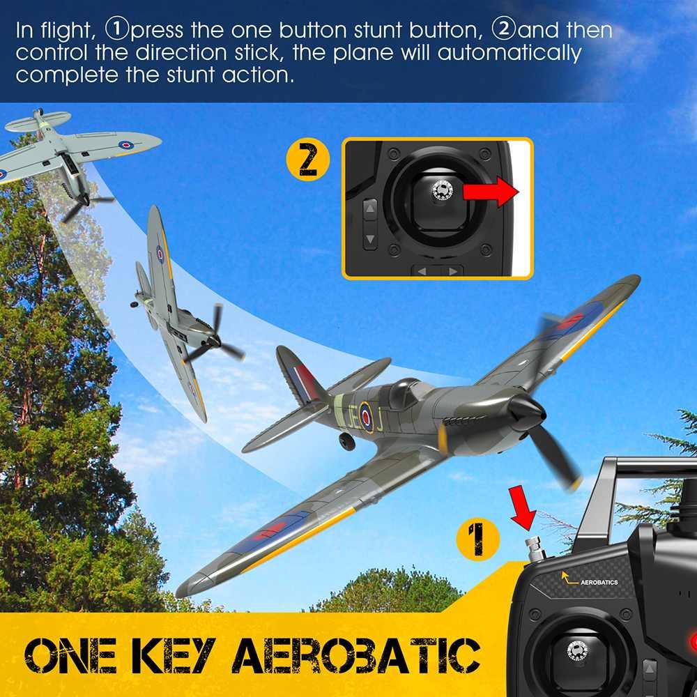 Eachine Spitfire RC Airplane - 2.4GHz EPP 400mm Wingspan 6-Axis Gyro One-Key U-Turn Aerobatic Mini RTF for Trainer Beginner Toys