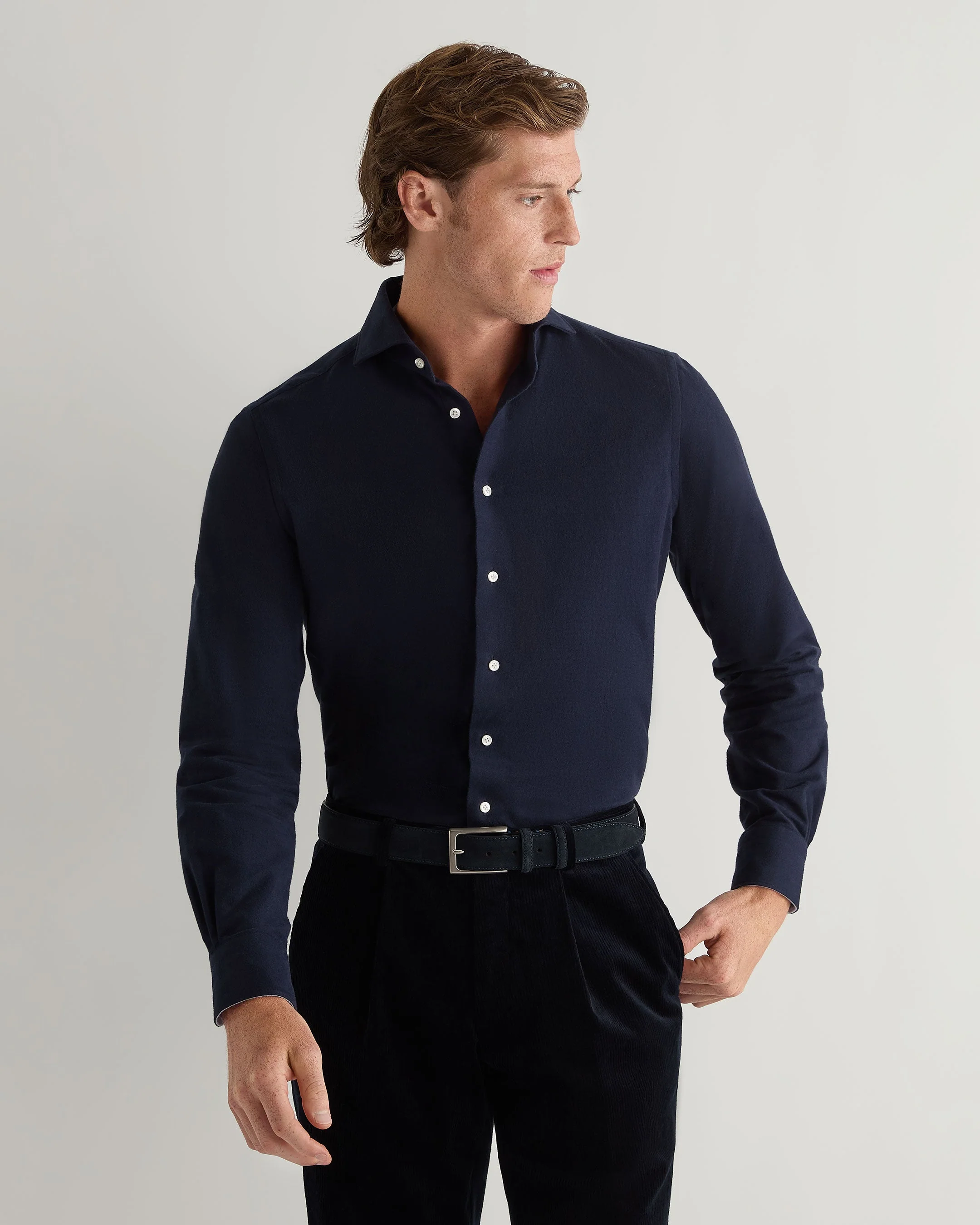 Men's Cannes Soft Cotton Flannel Shirt Navy Blue