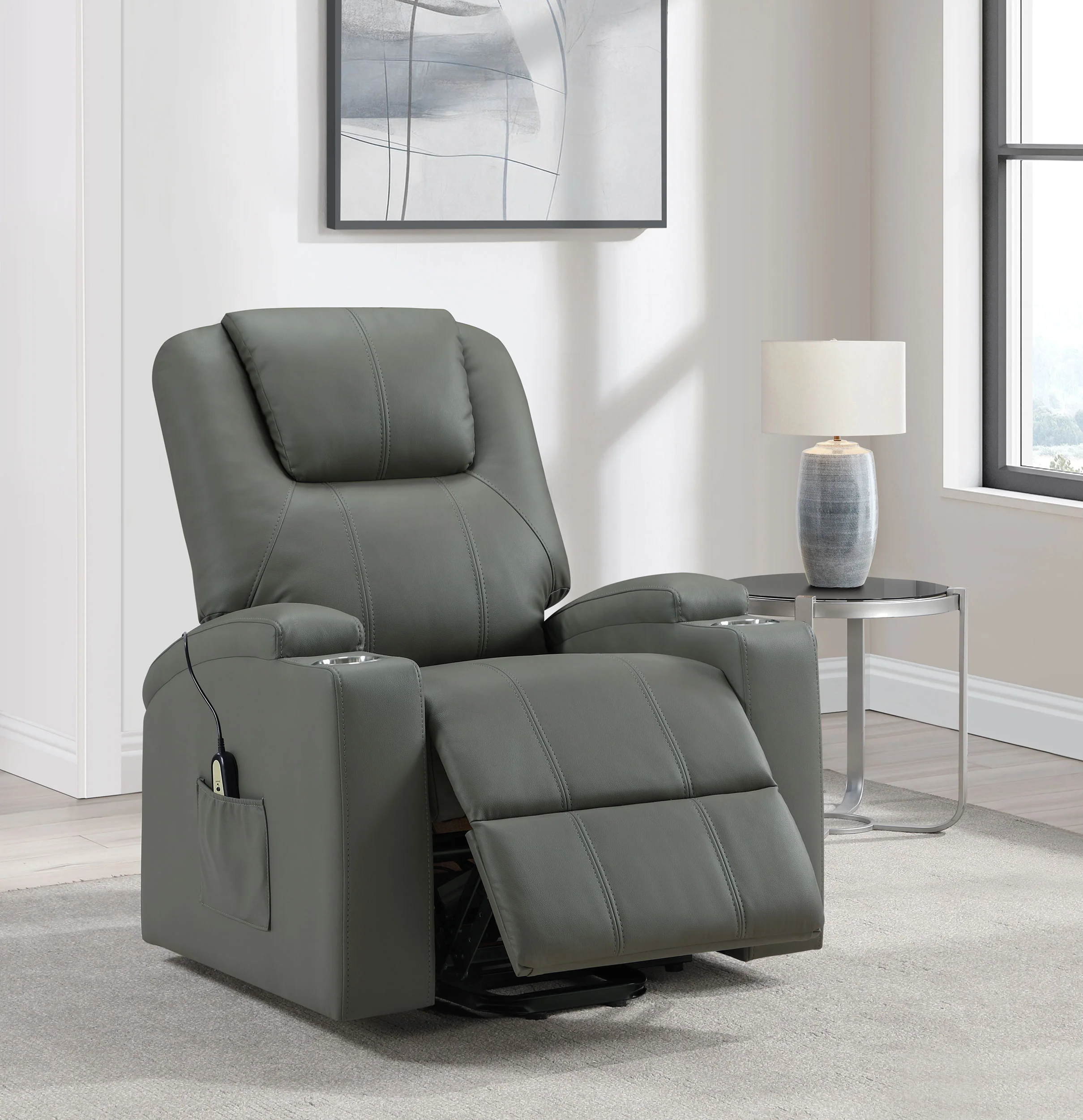 Armstrong Upholstered Power Lift Massage Recliner Ivory