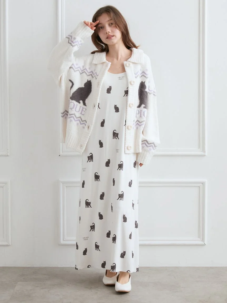 Black Cat Jacquard Collar Cardigan