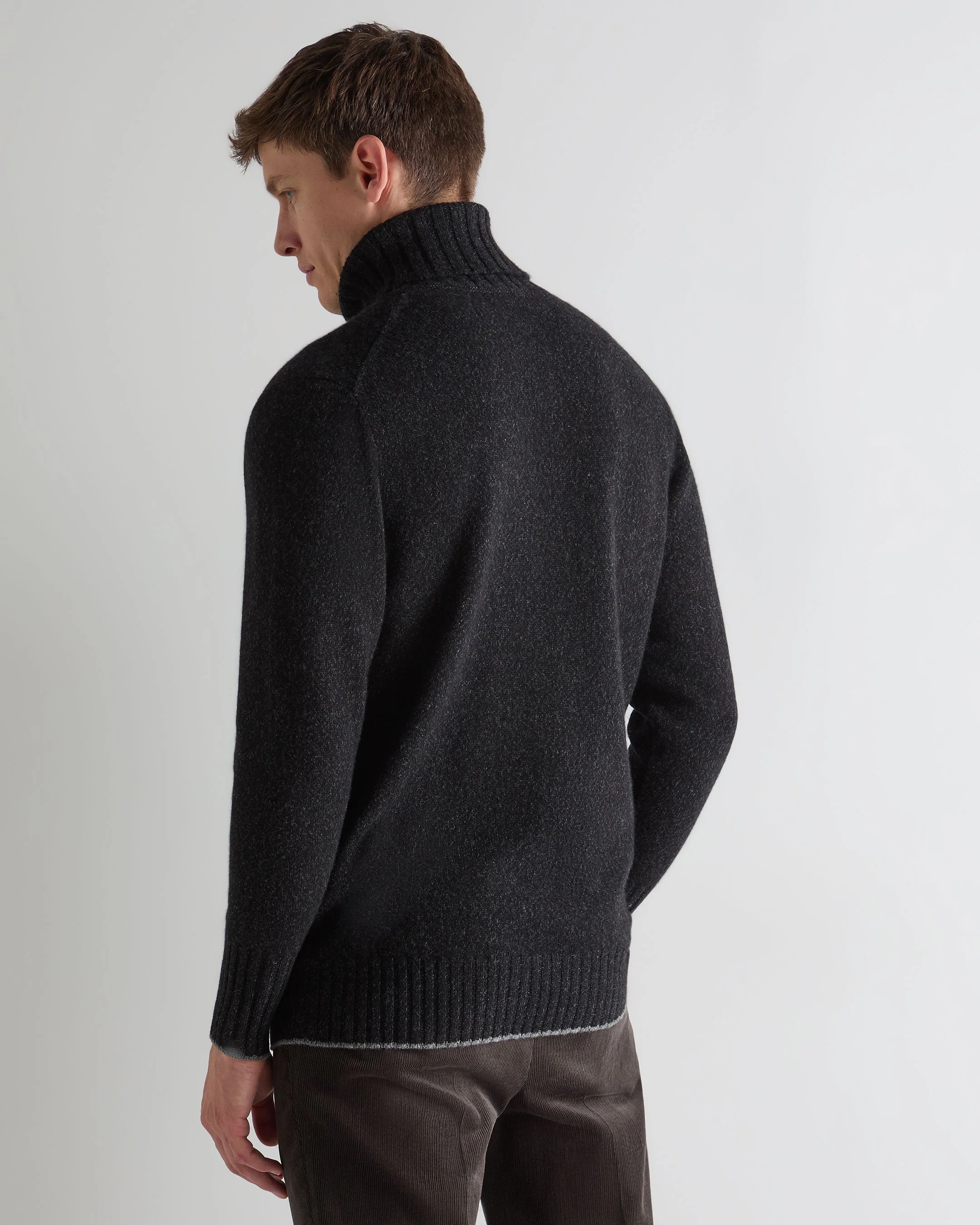 Men's Brompton Turtle Neck Cashmere Sweater Charcoal Grey Melange