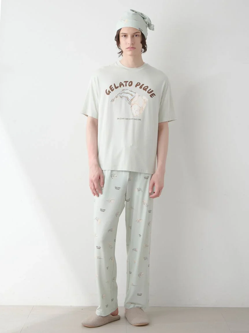 Mens Sleeping Cat Rayon All-over Print Pants