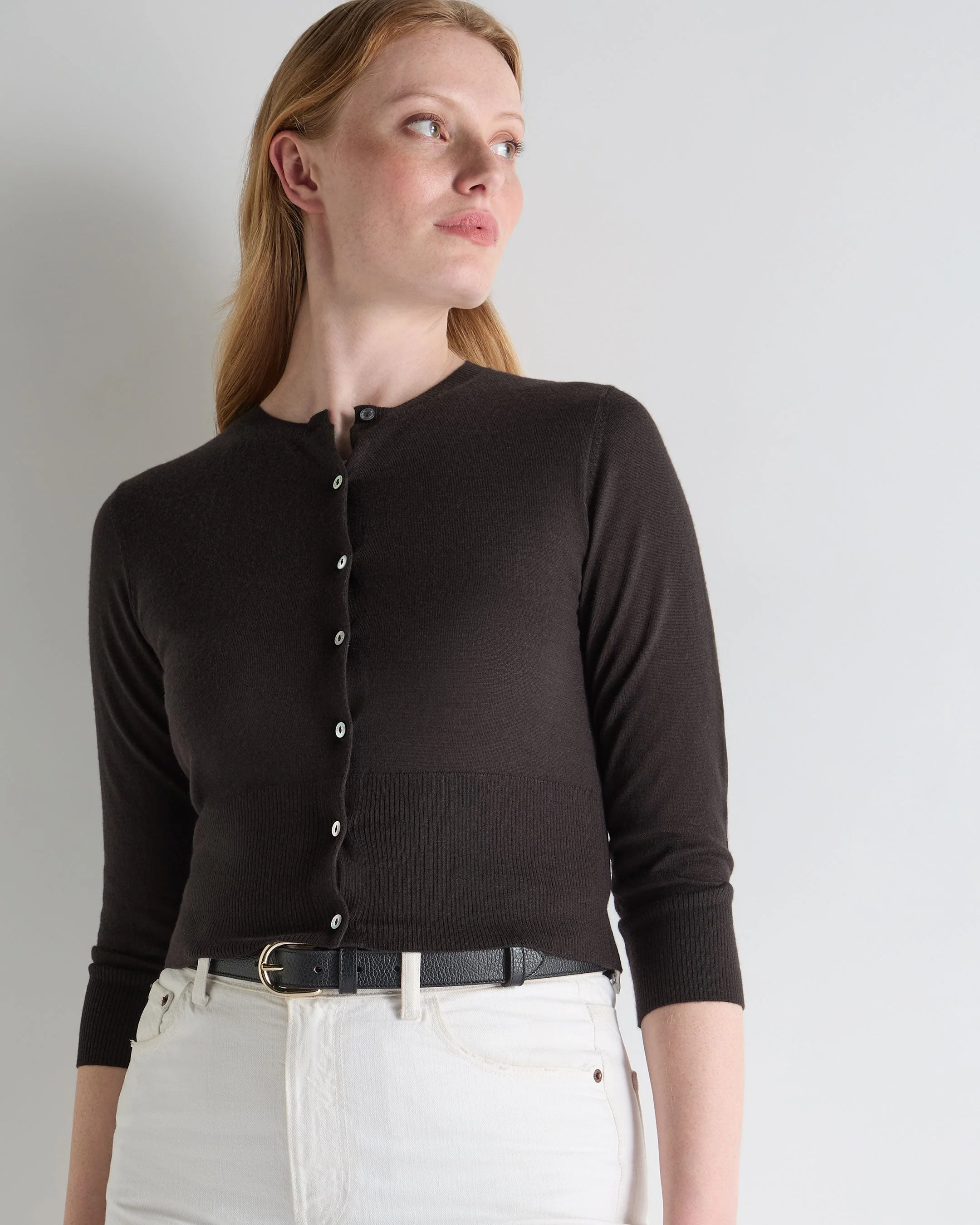 Women's Darcie Superfine Cashmere Cropped Cardigan Chocolate Brown