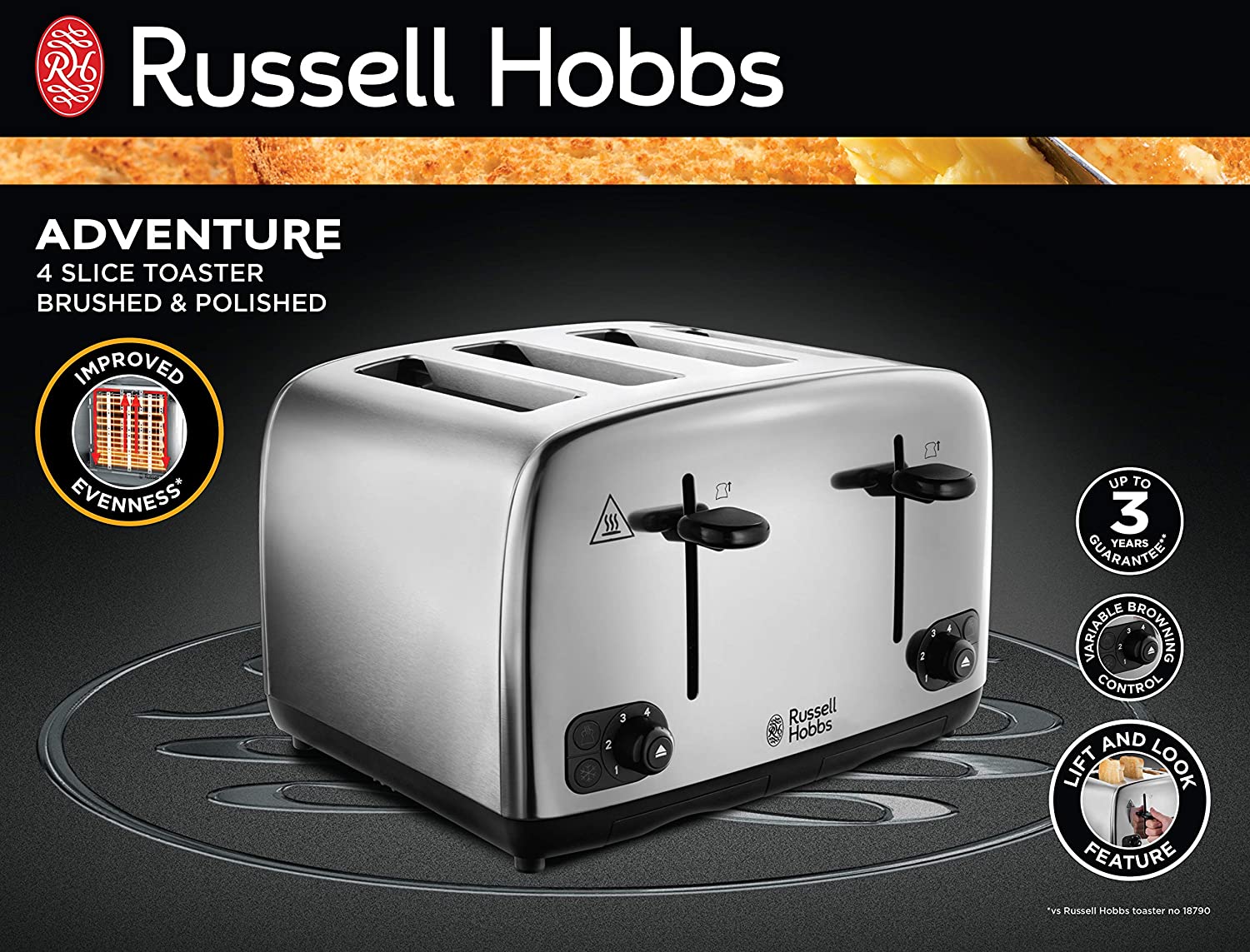 Russell Hobbs 24090 220 volt 4 Slice Toaster Stainless Steel 220v 240 volts 50 hz