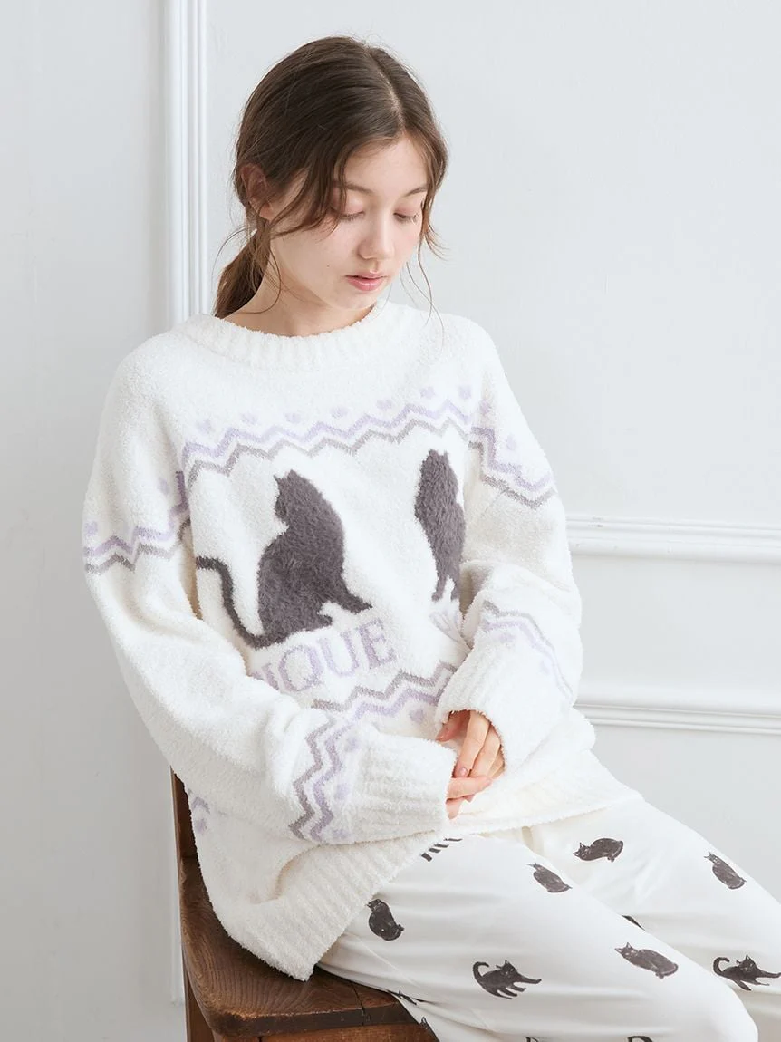 Black Cat Jacquard Pullover