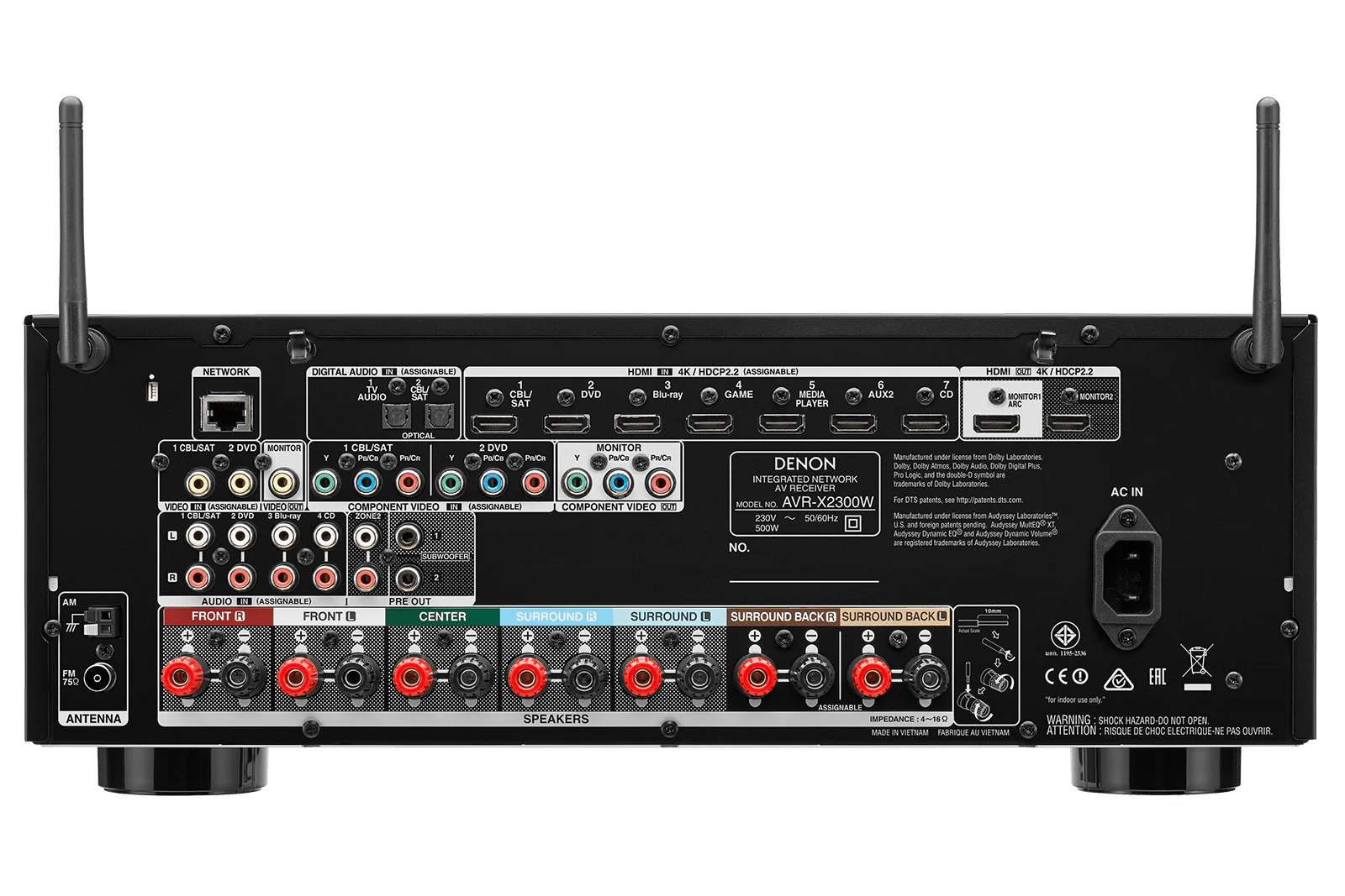 Denon AVR-X2300W 7.2 Channel 220 Volt Audio/Video Receiver with Wi-Fi