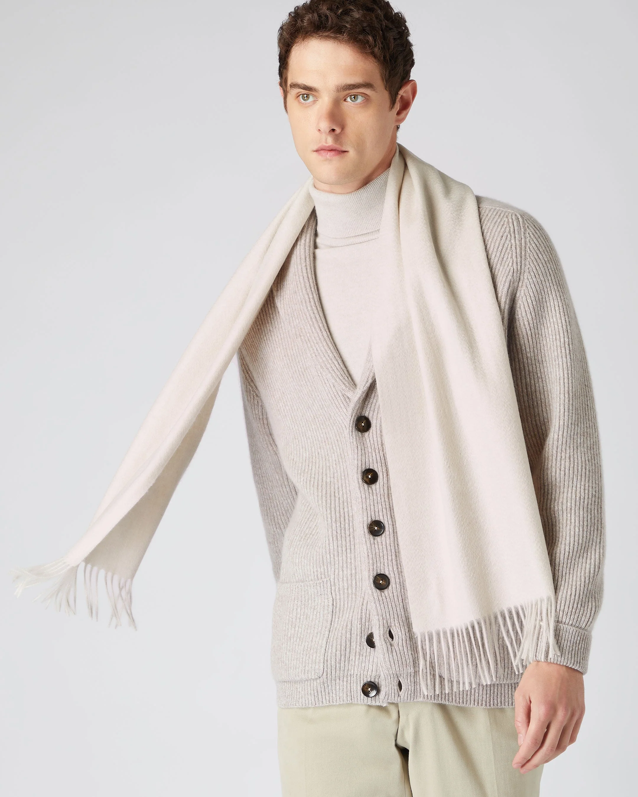 Unisex Woven Cashmere Scarf Ecru White