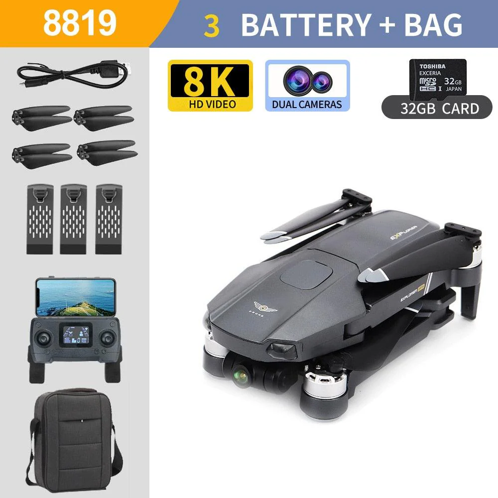 8819 Drone - 2023 NEW Drone Profesional Reperter GPS WIFI 3-Axis Gimbal  Camera Helicopter Brushless Motor FPV 6K HD RC Quadcopter Aircraft Professional Camera Drone