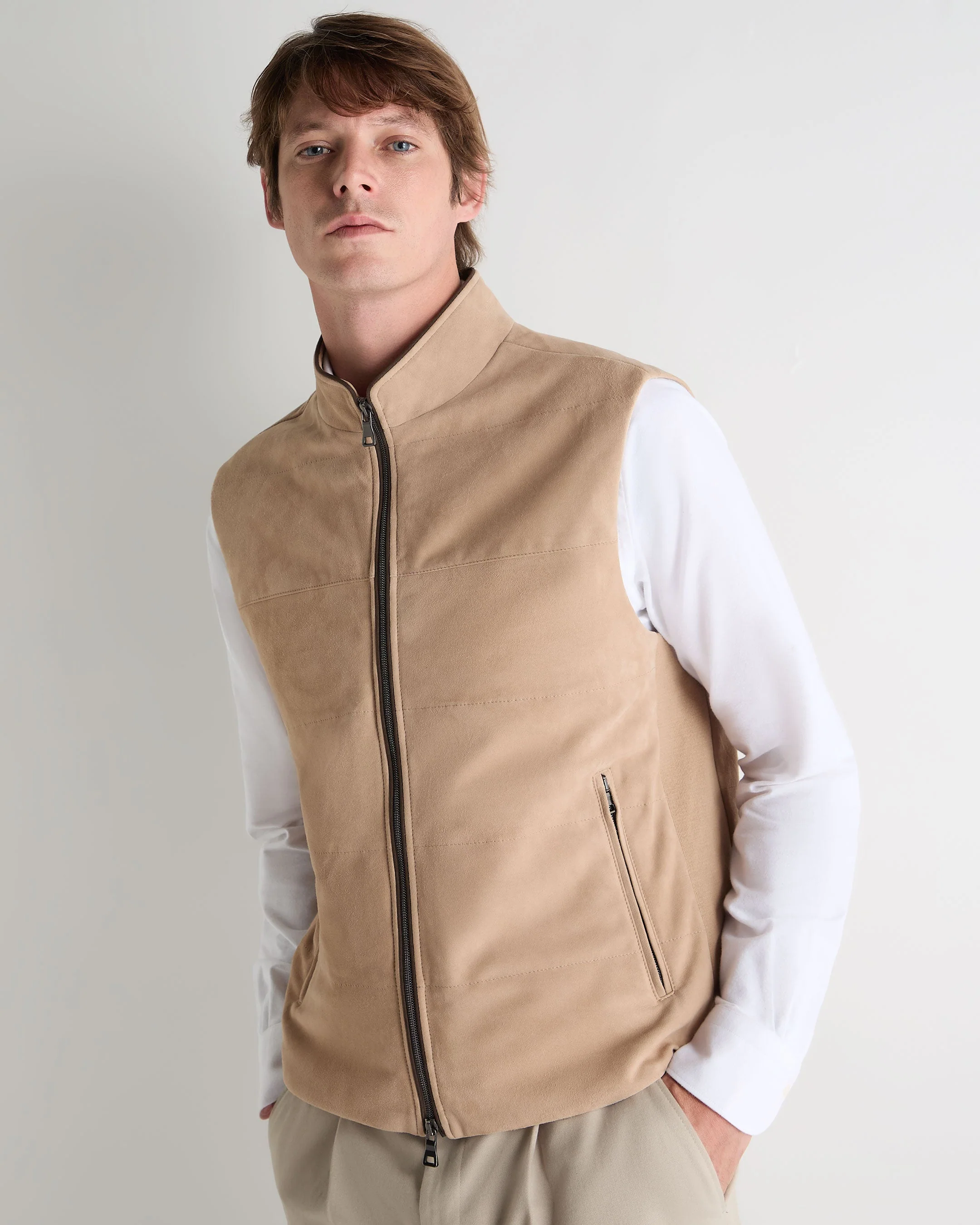 Men's Belgravia Suede Gilet Beige Brown