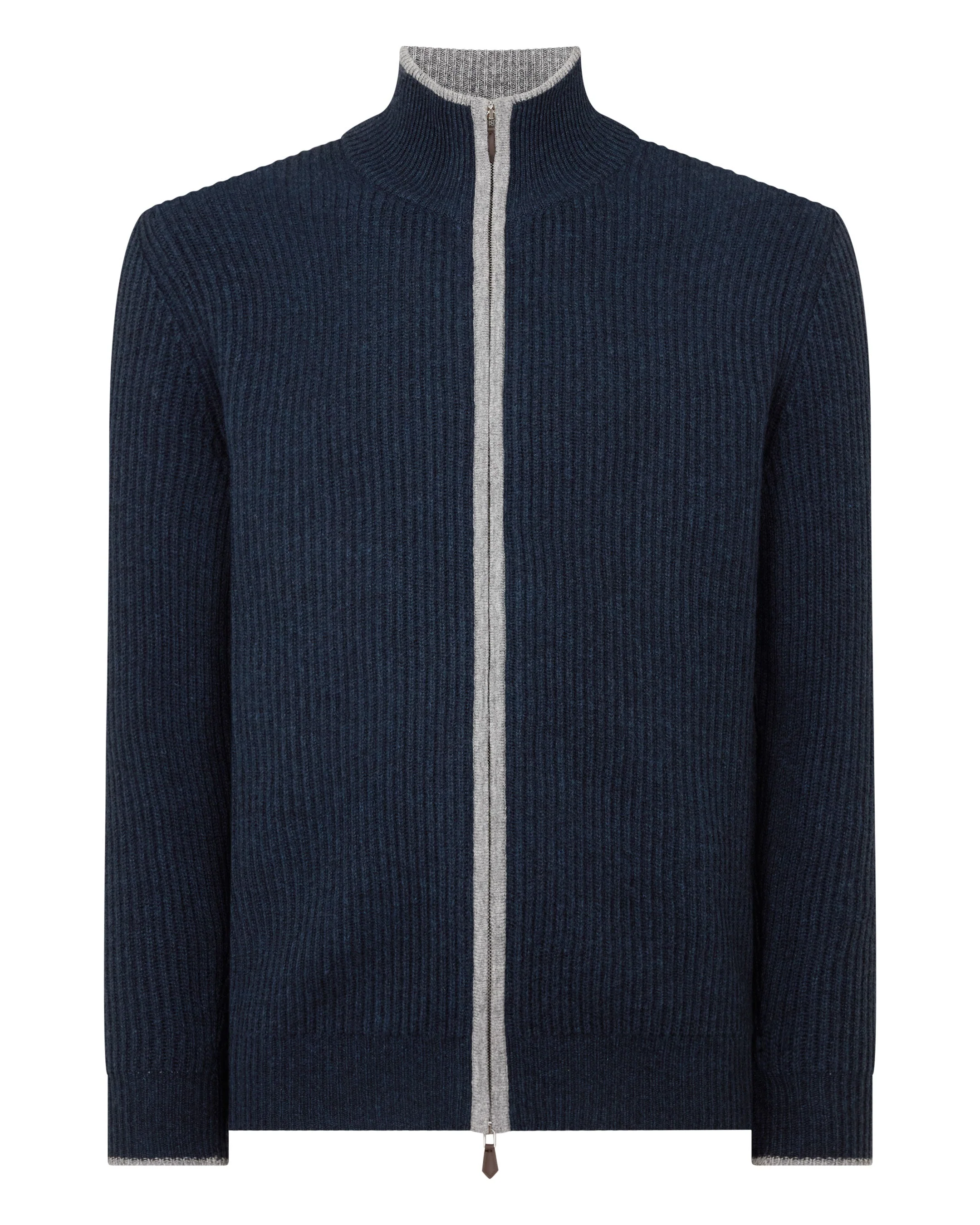 Men's Lambeth Rib Full Zip Cashmere Cardigan Indigo Blue
