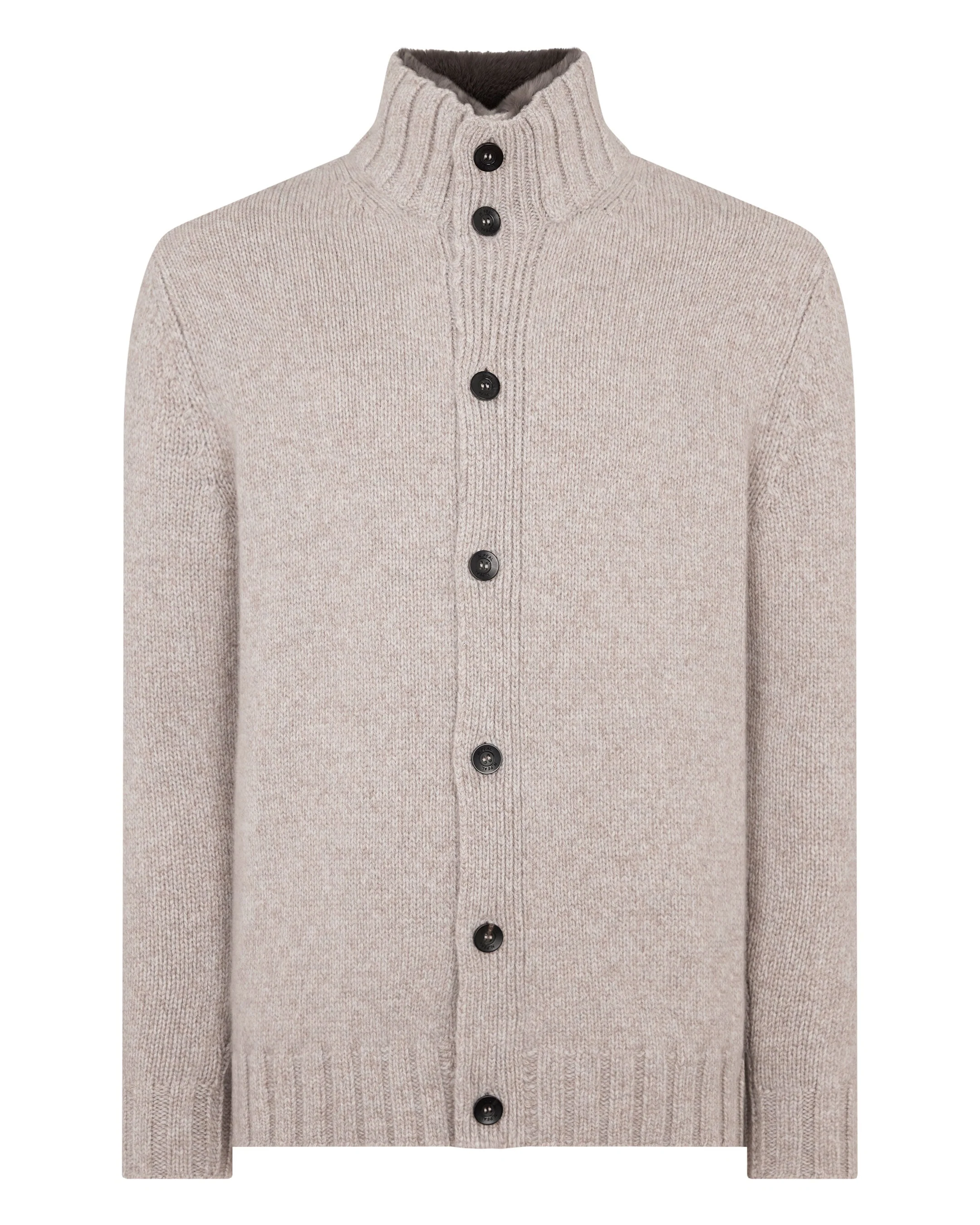 Men's Button Through Cashmere Cardigan With Fur Basilica Beige Brown