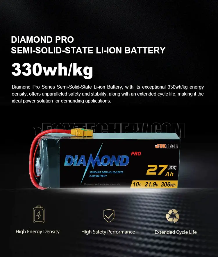 Diamond Pro 6S 21.9V 330WH/KG 27000mAh 33000mAh 36000mAh High Density Semi Solid State Li-ion Battery for UAV Drone