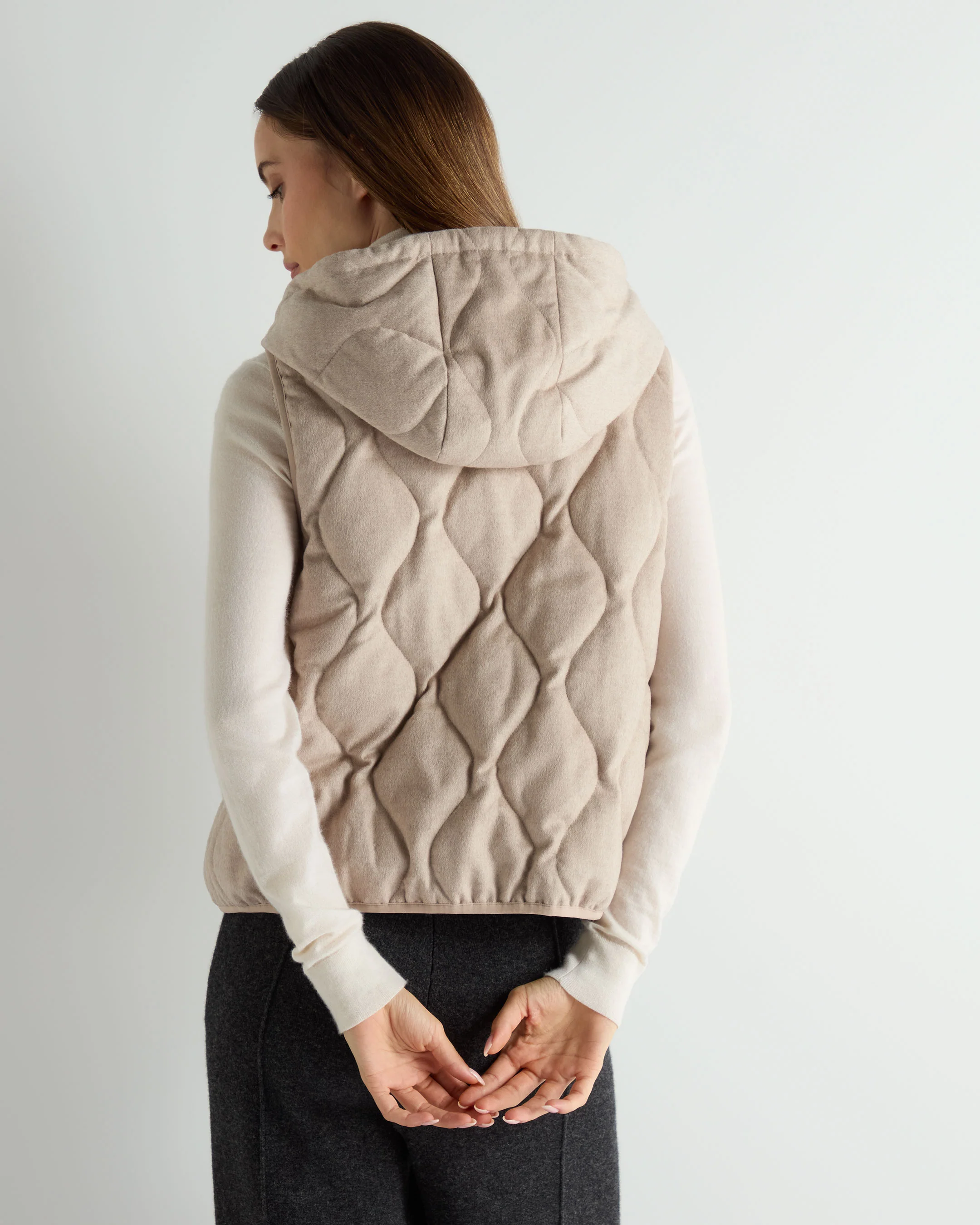 Women's Padded Gilet With Hood Beige Brown