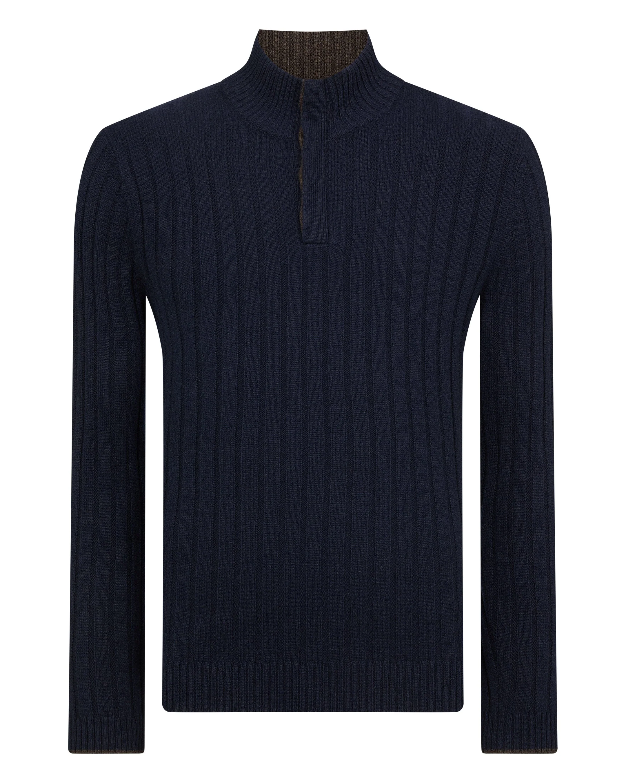 TUCCI RIB HALF BUTTON SWEATER Navy Blue