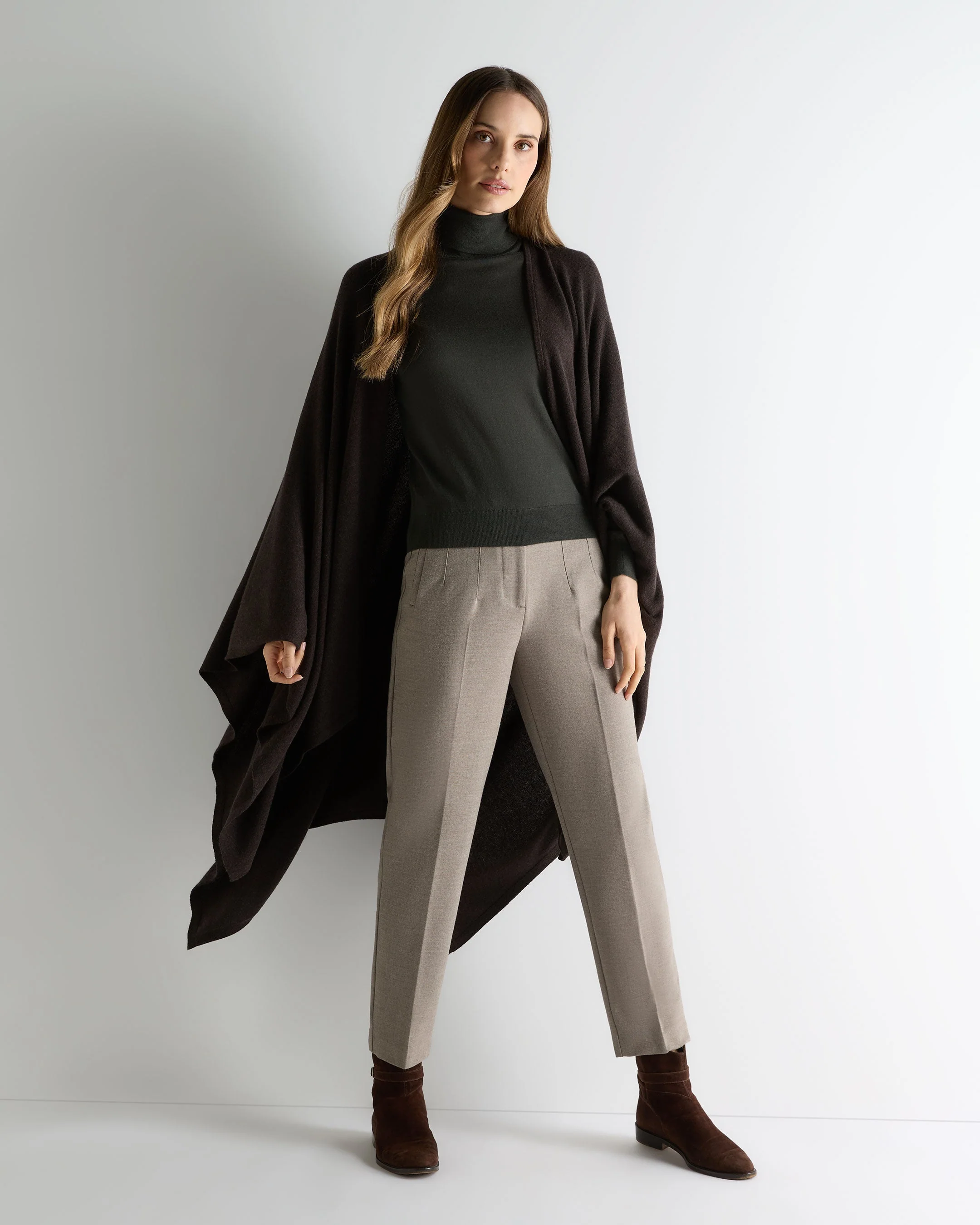 Women's Lily Lightweight Cashmere Cape Chocolate Brown