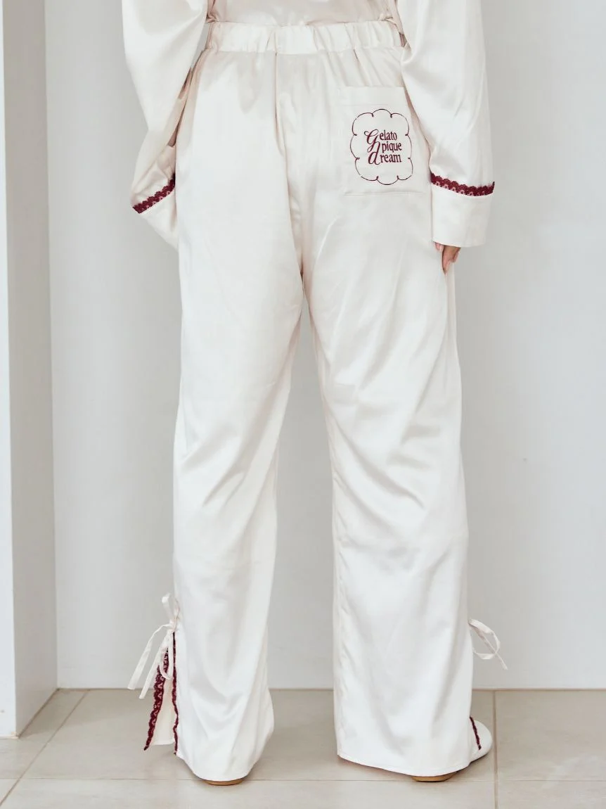 Satin Pants With Lace & Ribbon