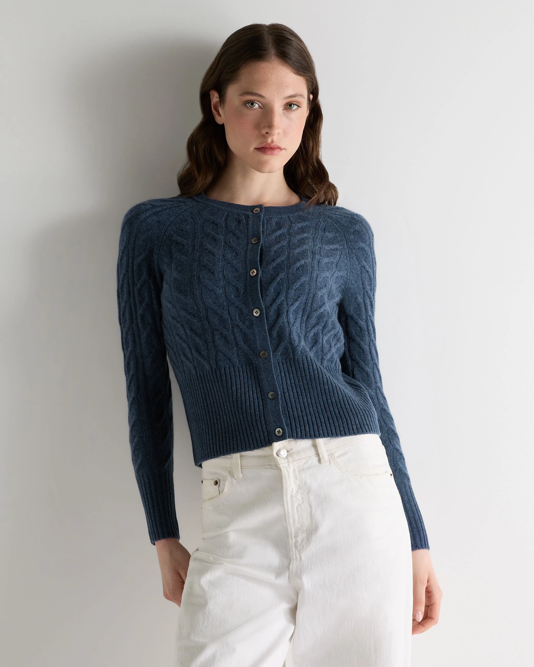 Women's Myla Cable Cashmere Cardigan Light Denim Blue