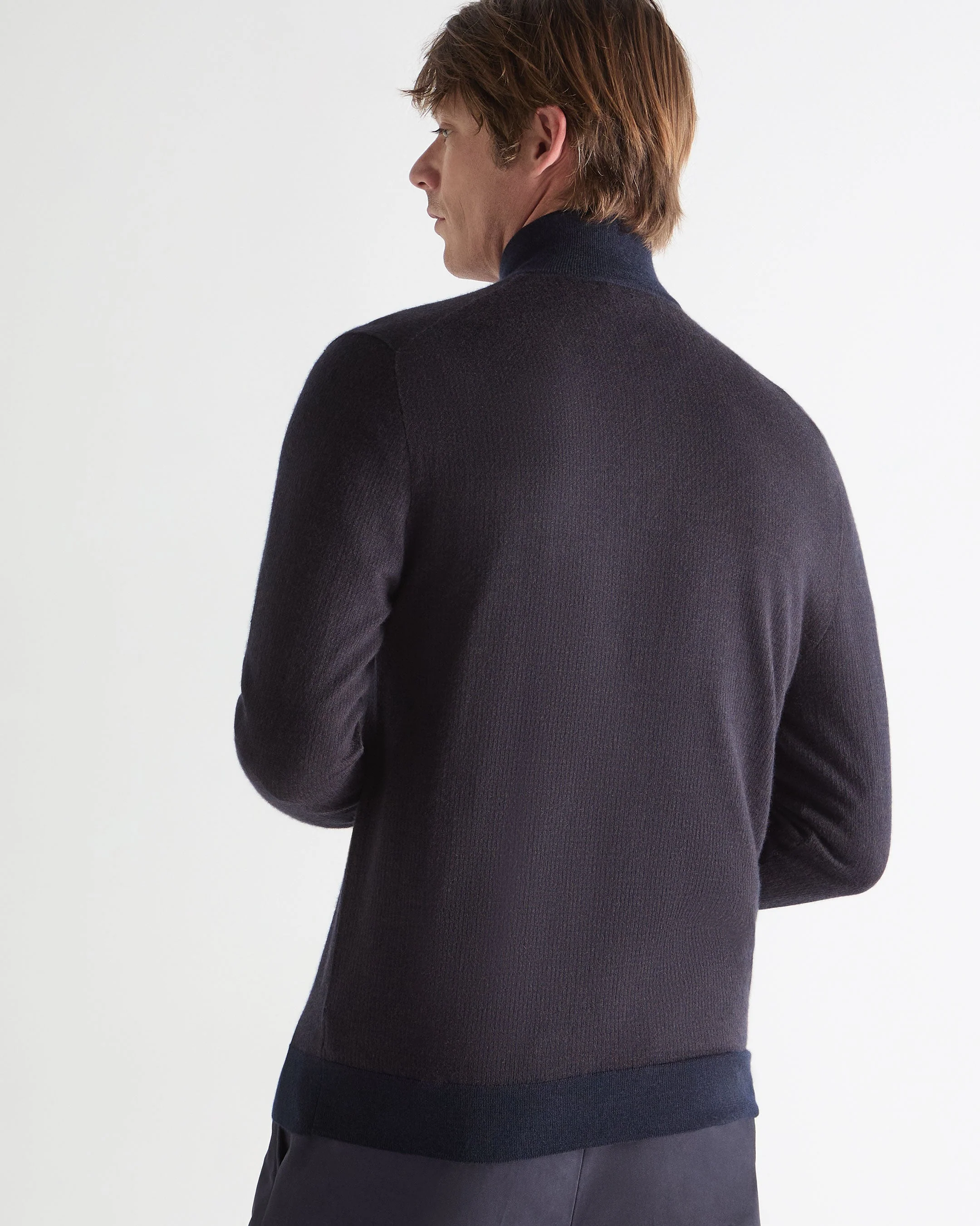 Men's Regent Houndstooth Fine Gauge Cashmere Half Zip Jumper Navy Blue