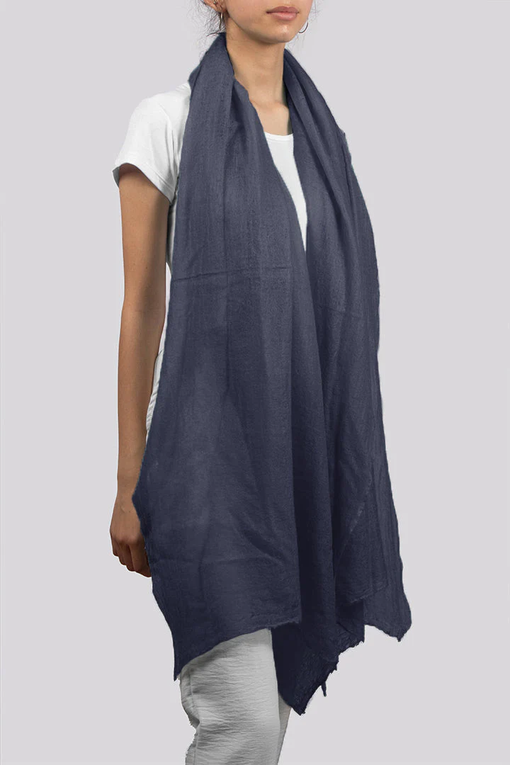 Handwoven Pure Cashmere Scarf Shawl in Greyish Blue