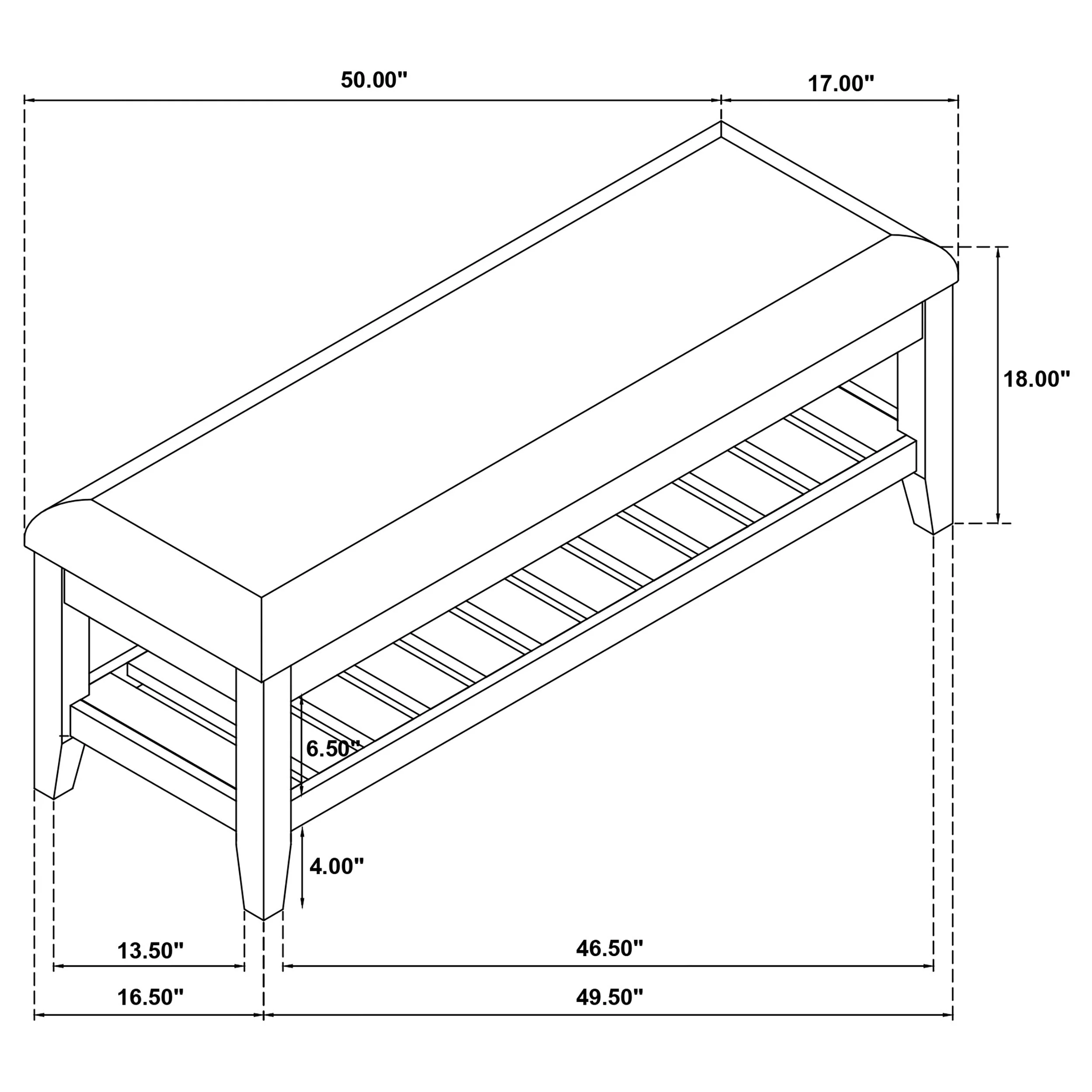 Bexhill Upholstered Rectangular Bench with Shelf White