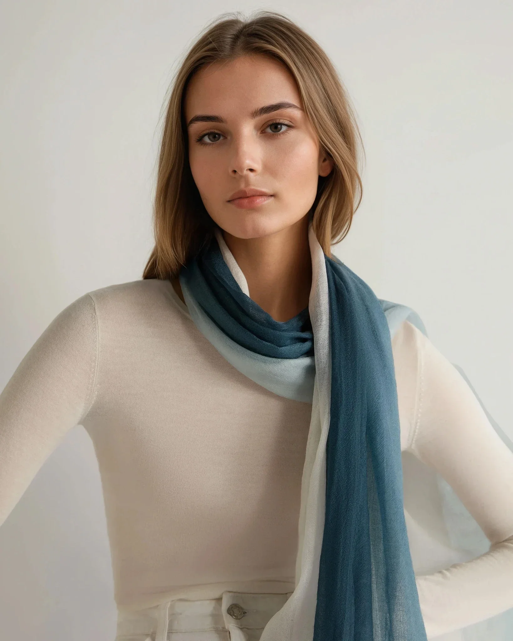 Women's Dip Dye Cashmere Scarf Dark Blue