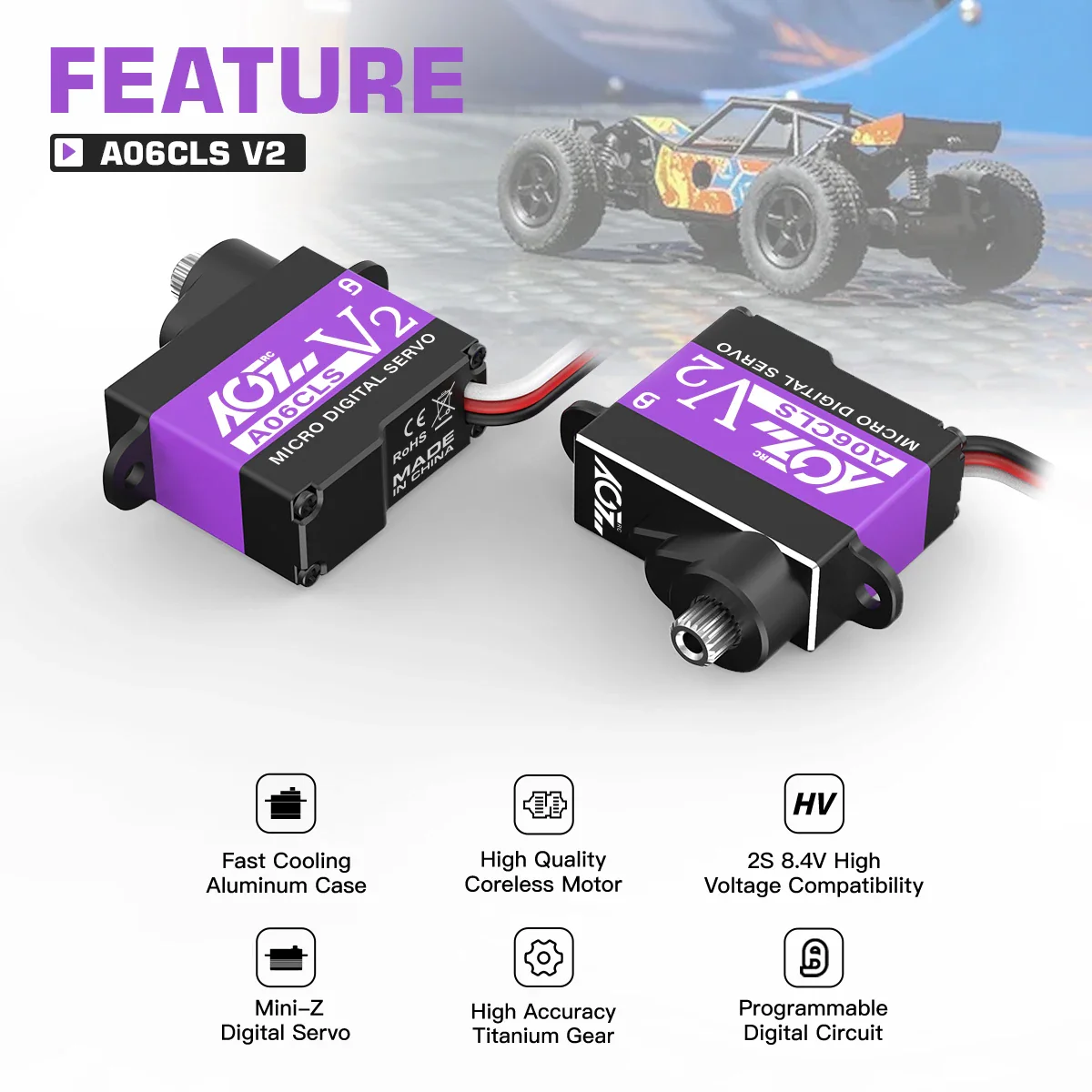 AGFRC A06CLS V2 - 3.0KG 6g Titanium Gear Super Fast Programmable Micro Servo For 1/18 1/24 1/27 1/28 Mini Car GLR GLA MRZ Airplane