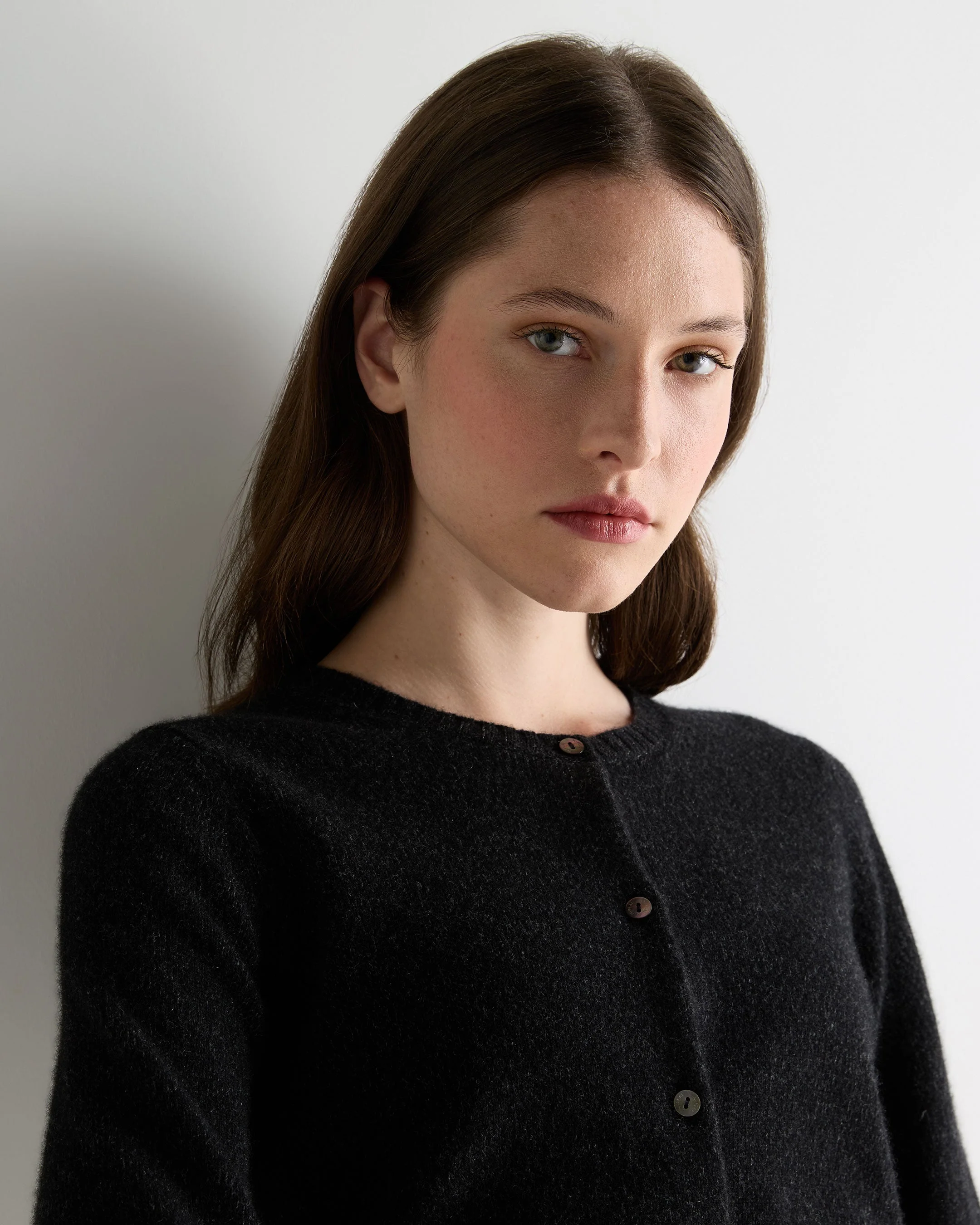 Women's Chunky Crop Cashmere Cardigan Charcoal Grey Melange