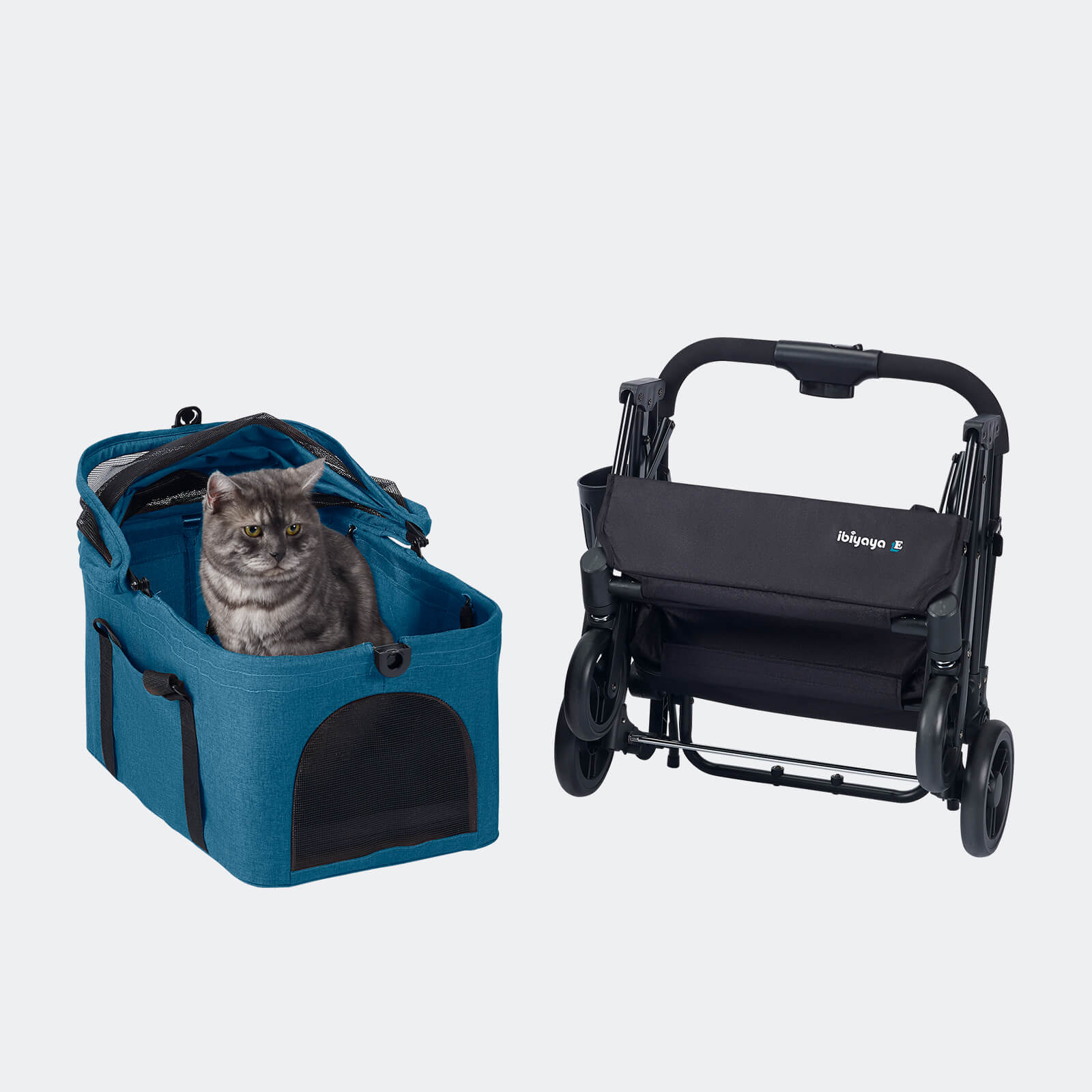 ibiyaya® Essential – Travois Tri-fold Pet Travel System XL, Pet Stroller with Detachable Carrier