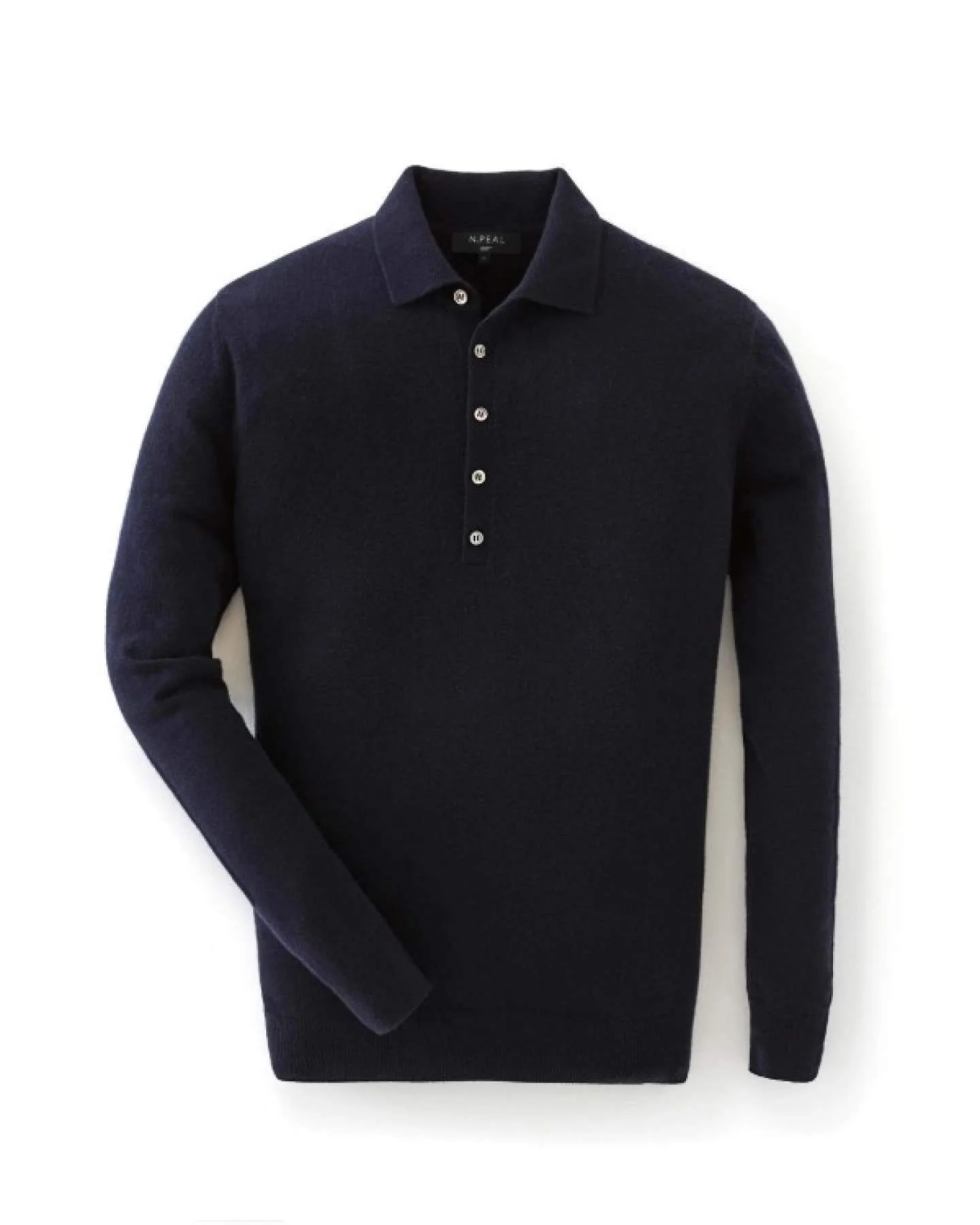 007 5 Button Cashmere Polo Shirt Navy Blue