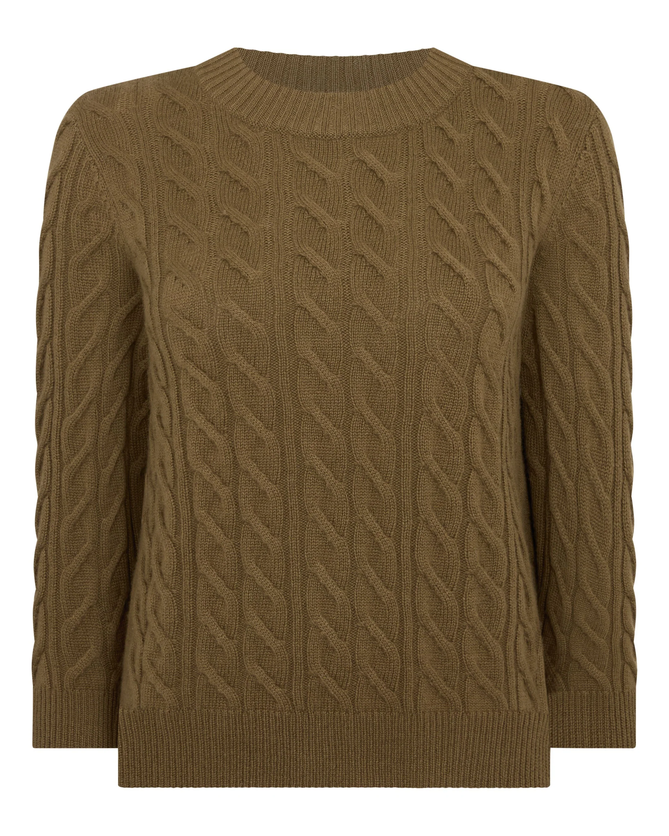Women's Emilia Cable Round Neck Cashmere Sweater Cinnamon Brown
