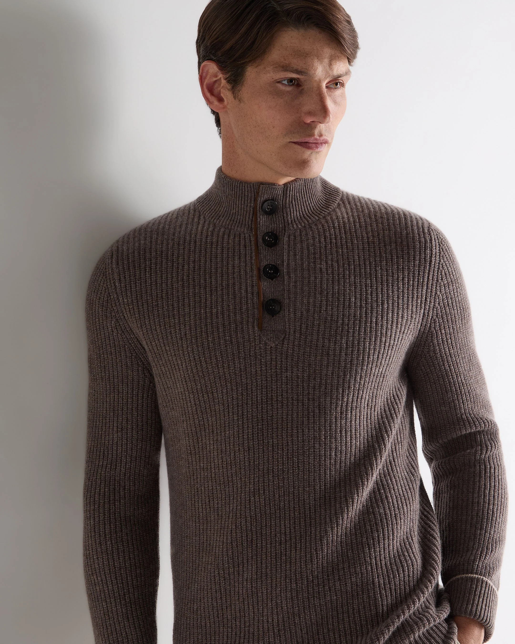 Men's Beauchamp Half Button Cashmere Sweater Otter Brown