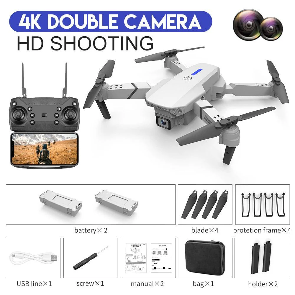 E88 Pro Drone - 2023 New Drone 4K Wide Angle HD Camera Foldable RC Helicopter WIFI FPV Height Hold Gift Toy
